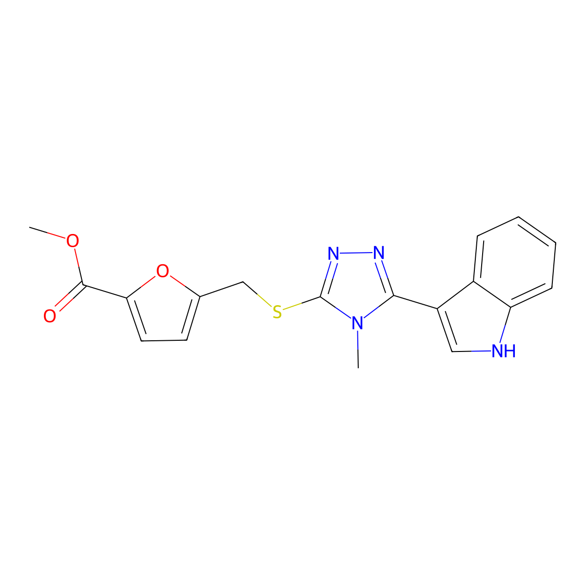 methyl 5-[[(5Z)-5-indol-3-ylidene-4-methyl-1H-1,2,4-triazol-3-yl]sulfanylmethyl]furan-2-carboxylate molecular structure, CAS 852143-30-7