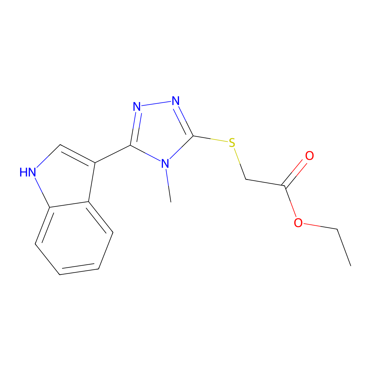 ethyl 2-((5-(1H-indol-3-yl)-4-methyl-4H-1,2,4-triazol-3-yl)thio)acetate molecular structure, CAS 852143-35-2