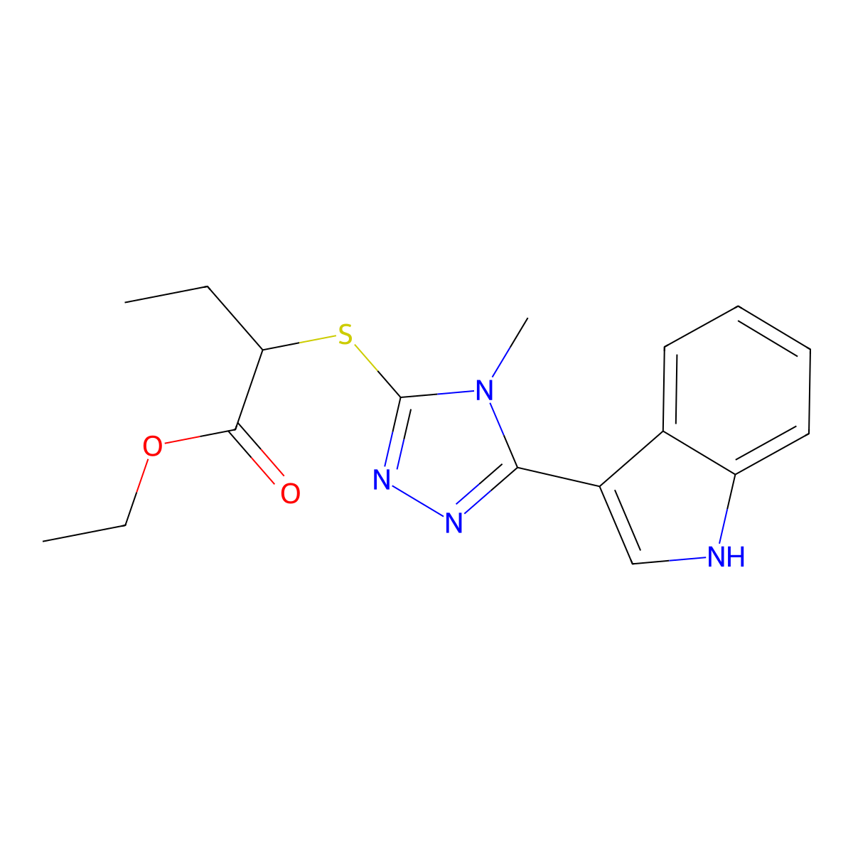 ethyl 2-((5-(1H-indol-3-yl)-4-methyl-4H-1,2,4-triazol-3-yl)thio)butanoate molecular structure, CAS 852143-37-4