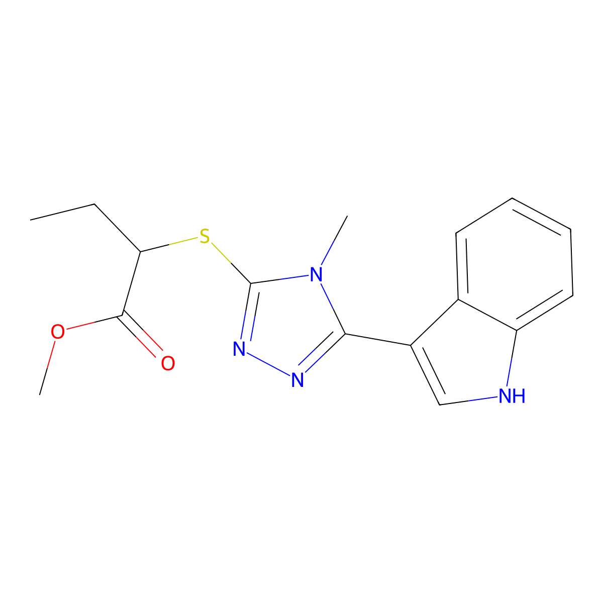 methyl 2-((5-(1H-indol-3-yl)-4-methyl-4H-1,2,4-triazol-3-yl)thio)butanoate molecular structure, CAS 852143-38-5