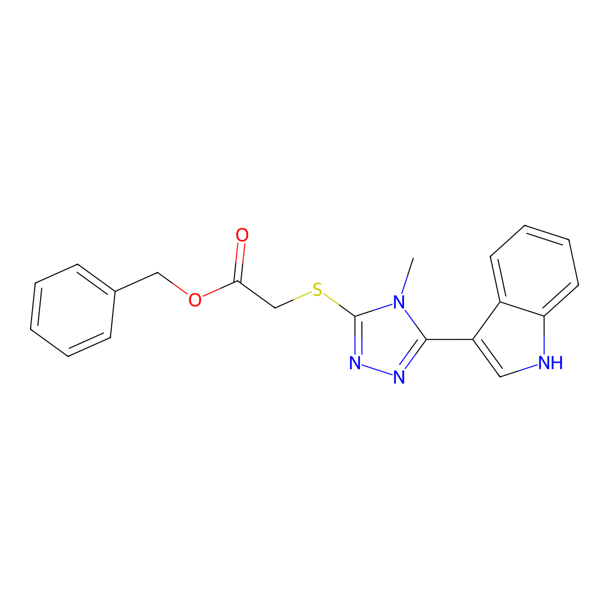 benzyl 2-((5-(1H-indol-3-yl)-4-methyl-4H-1,2,4-triazol-3-yl)thio)acetate molecular structure, CAS 852143-40-9