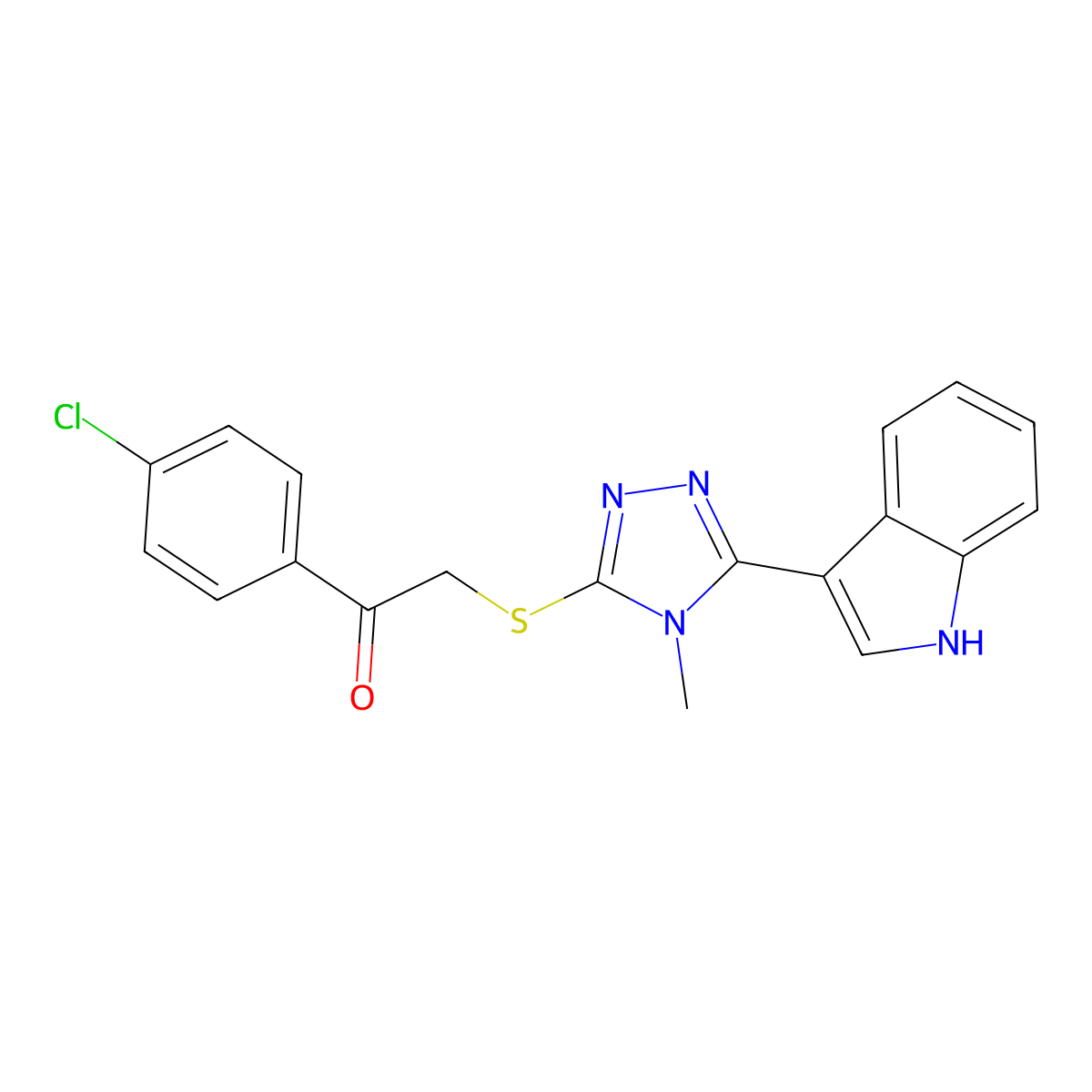 2-((5-(1H-indol-3-yl)-4-methyl-4H-1,2,4-triazol-3-yl)thio)-1-(4-chlorophenyl)ethanone molecular structure, CAS 852143-44-3