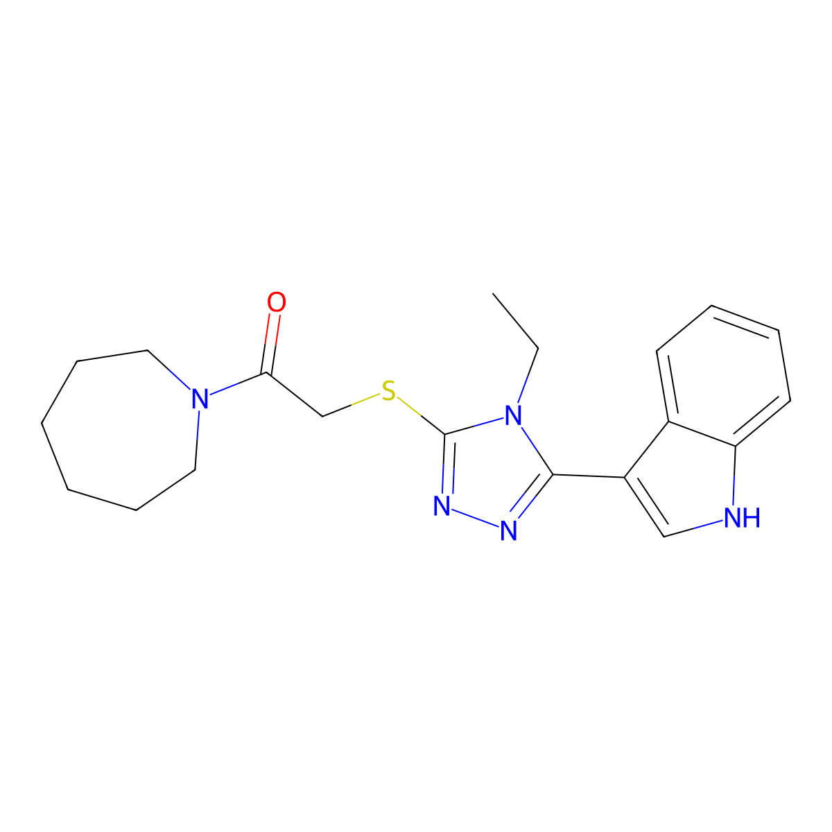 1-(azepan-1-yl)-2-((4-ethyl-5-(1H-indol-3-yl)-4H-1,2,4-triazol-3-yl)thio)ethanone molecular structure, CAS 852143-56-7