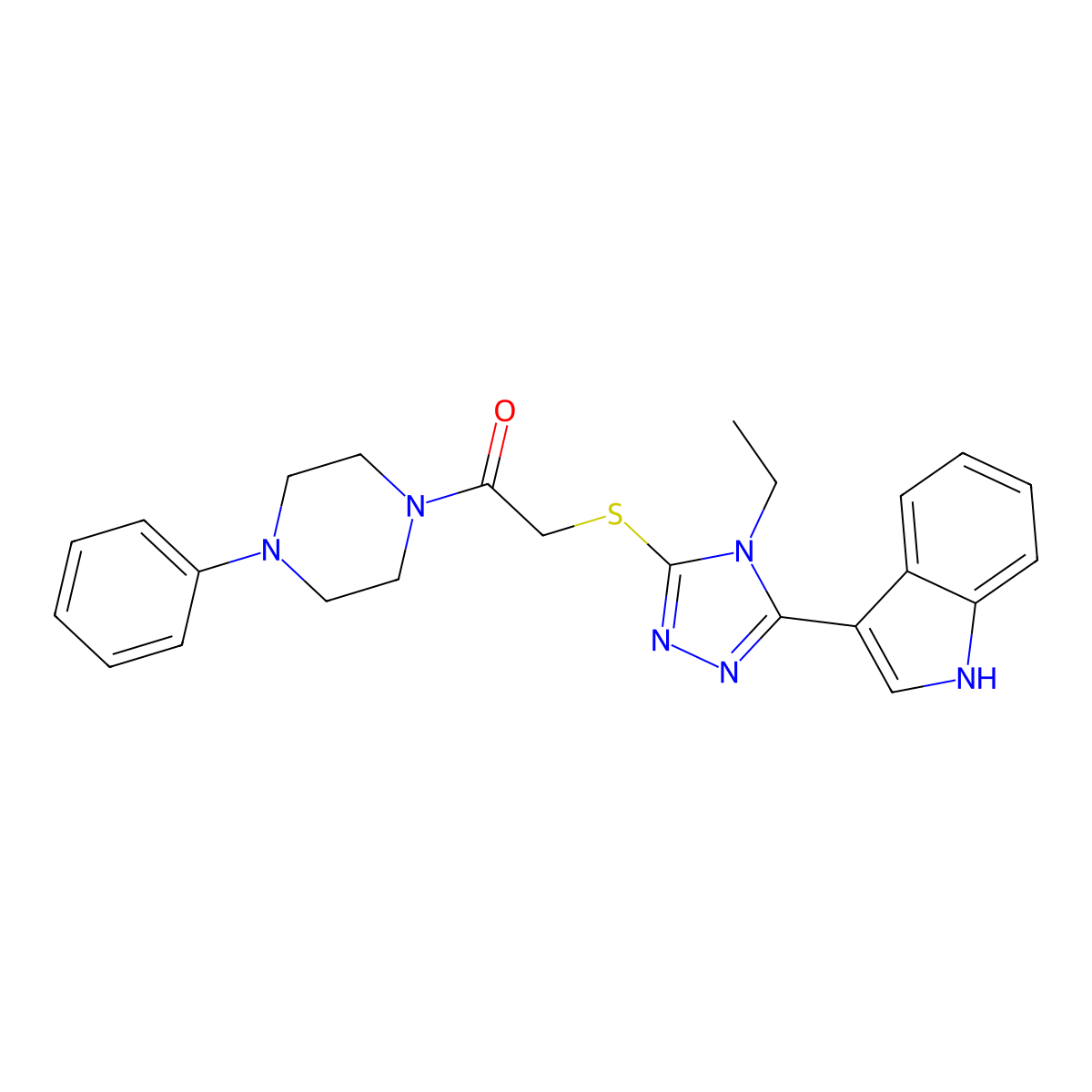 2-((4-ethyl-5-(1H-indol-3-yl)-4H-1,2,4-triazol-3-yl)thio)-1-(4-phenylpiperazin-1-yl)ethanone molecular structure, CAS 852143-58-9