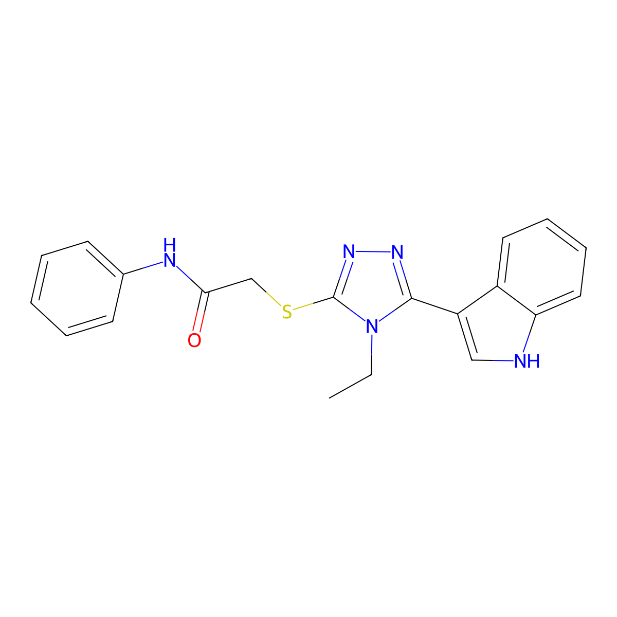 2-((4-ethyl-5-(1H-indol-3-yl)-4H-1,2,4-triazol-3-yl)thio)-N-phenylacetamide molecular structure, CAS 852143-60-3