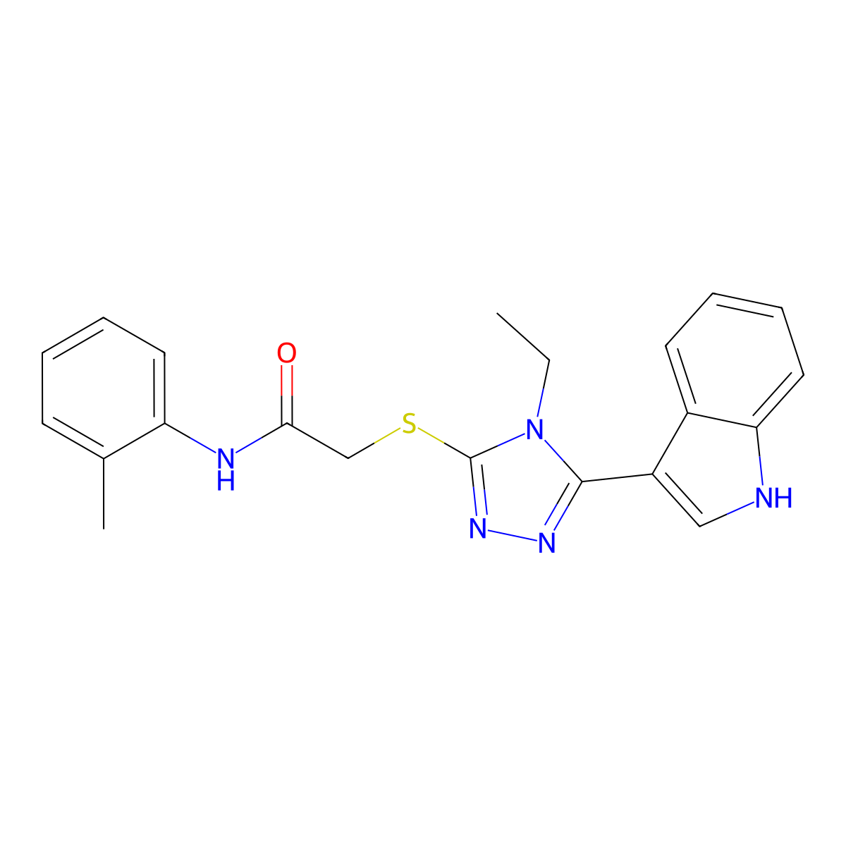 2-((4-ethyl-5-(1H-indol-3-yl)-4H-1,2,4-triazol-3-yl)thio)-N-(o-tolyl)acetamide molecular structure, CAS 852143-61-4