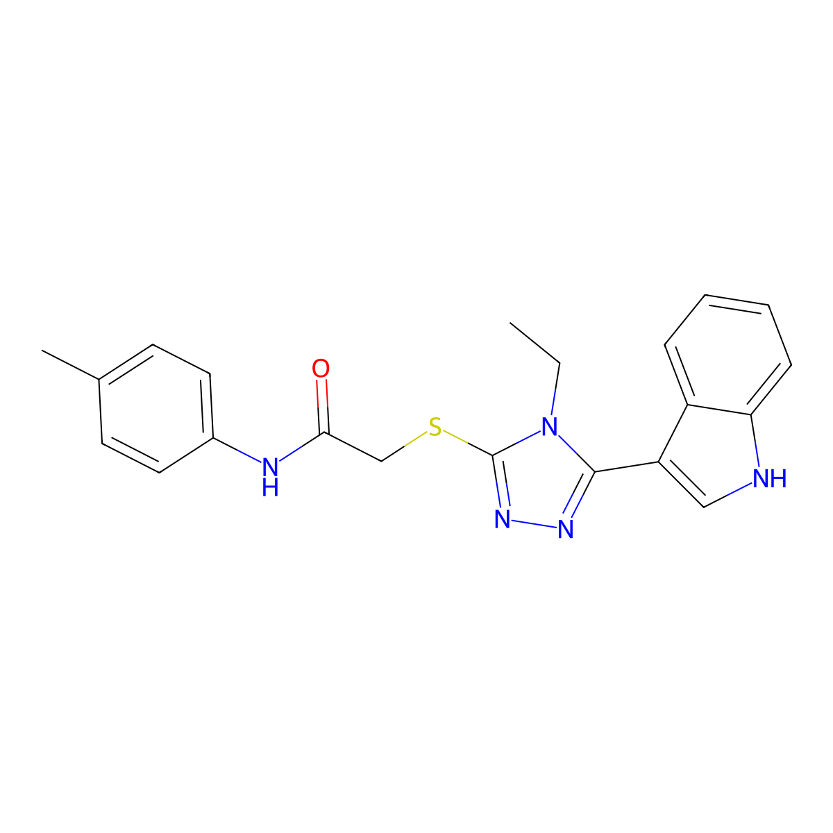 2-((4-ethyl-5-(1H-indol-3-yl)-4H-1,2,4-triazol-3-yl)thio)-N-(p-tolyl)acetamide molecular structure, CAS 852143-63-6