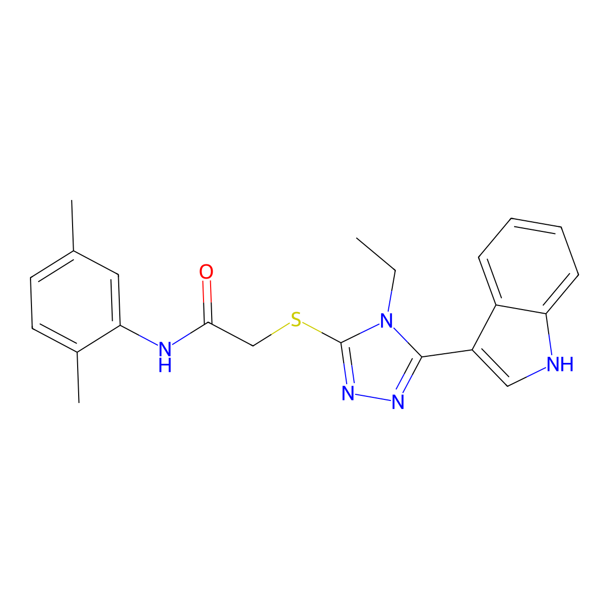 N-(2,5-dimethylphenyl)-2-((4-ethyl-5-(1H-indol-3-yl)-4H-1,2,4-triazol-3-yl)thio)acetamide molecular structure, CAS 852143-65-8