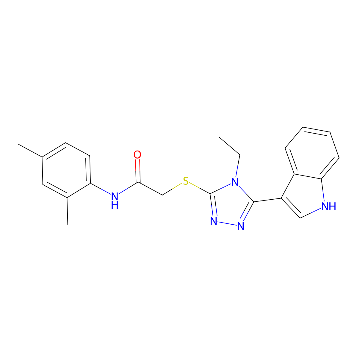N-(2,4-dimethylphenyl)-2-((4-ethyl-5-(1H-indol-3-yl)-4H-1,2,4-triazol-3-yl)thio)acetamide molecular structure, CAS 852143-67-0
