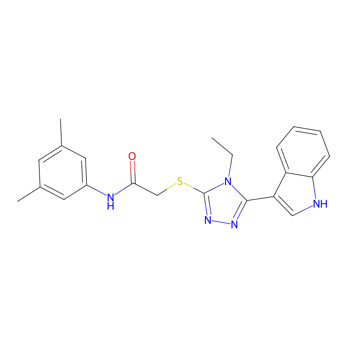 N-(3,5-dimethylphenyl)-2-((4-ethyl-5-(1H-indol-3-yl)-4H-1,2,4-triazol-3-yl)thio)acetamide molecular structure, CAS 852143-69-2