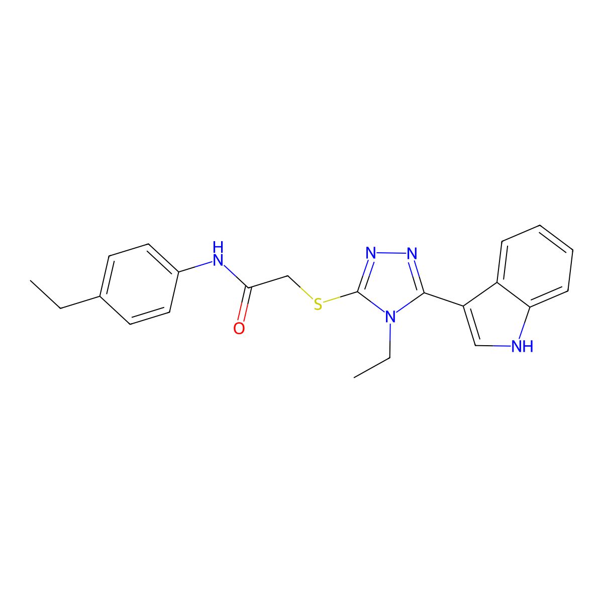 2-((4-ethyl-5-(1H-indol-3-yl)-4H-1,2,4-triazol-3-yl)thio)-N-(4-ethylphenyl)acetamide molecular structure, CAS 852143-73-8