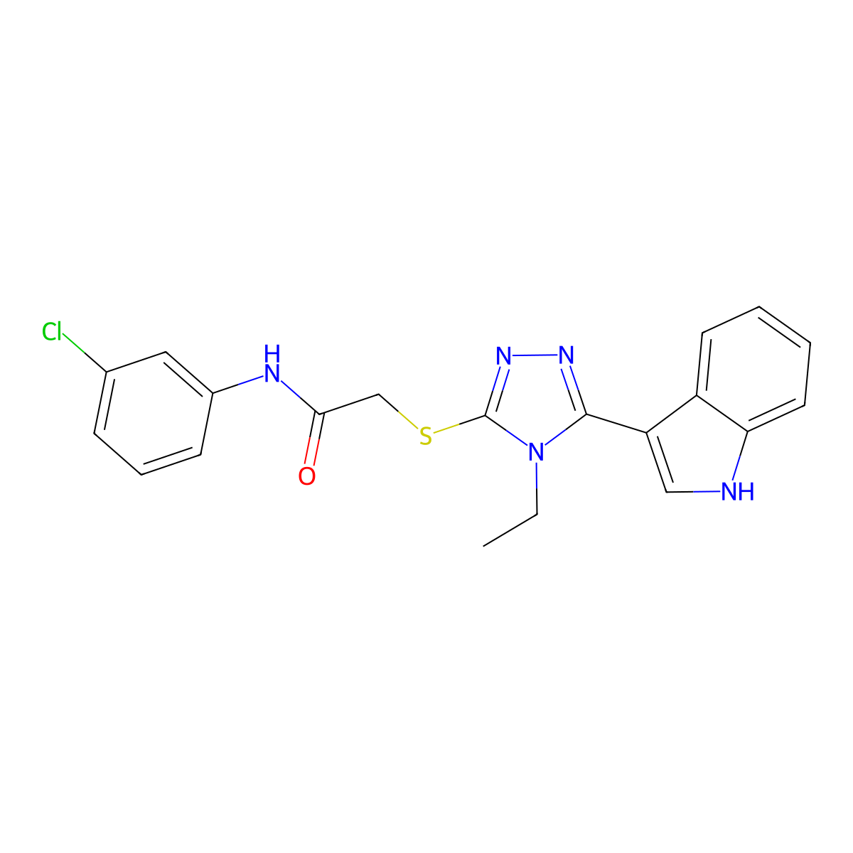 N-(3-chlorophenyl)-2-((4-ethyl-5-(1H-indol-3-yl)-4H-1,2,4-triazol-3-yl)thio)acetamide molecular structure, CAS 852143-77-2