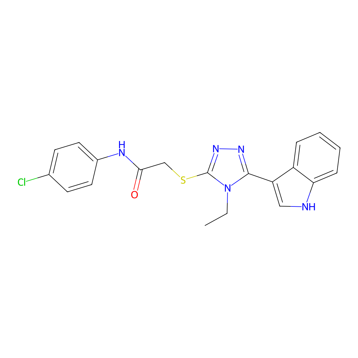 N-(4-chlorophenyl)-2-((4-ethyl-5-(1H-indol-3-yl)-4H-1,2,4-triazol-3-yl)thio)acetamide molecular structure, CAS 852143-78-3