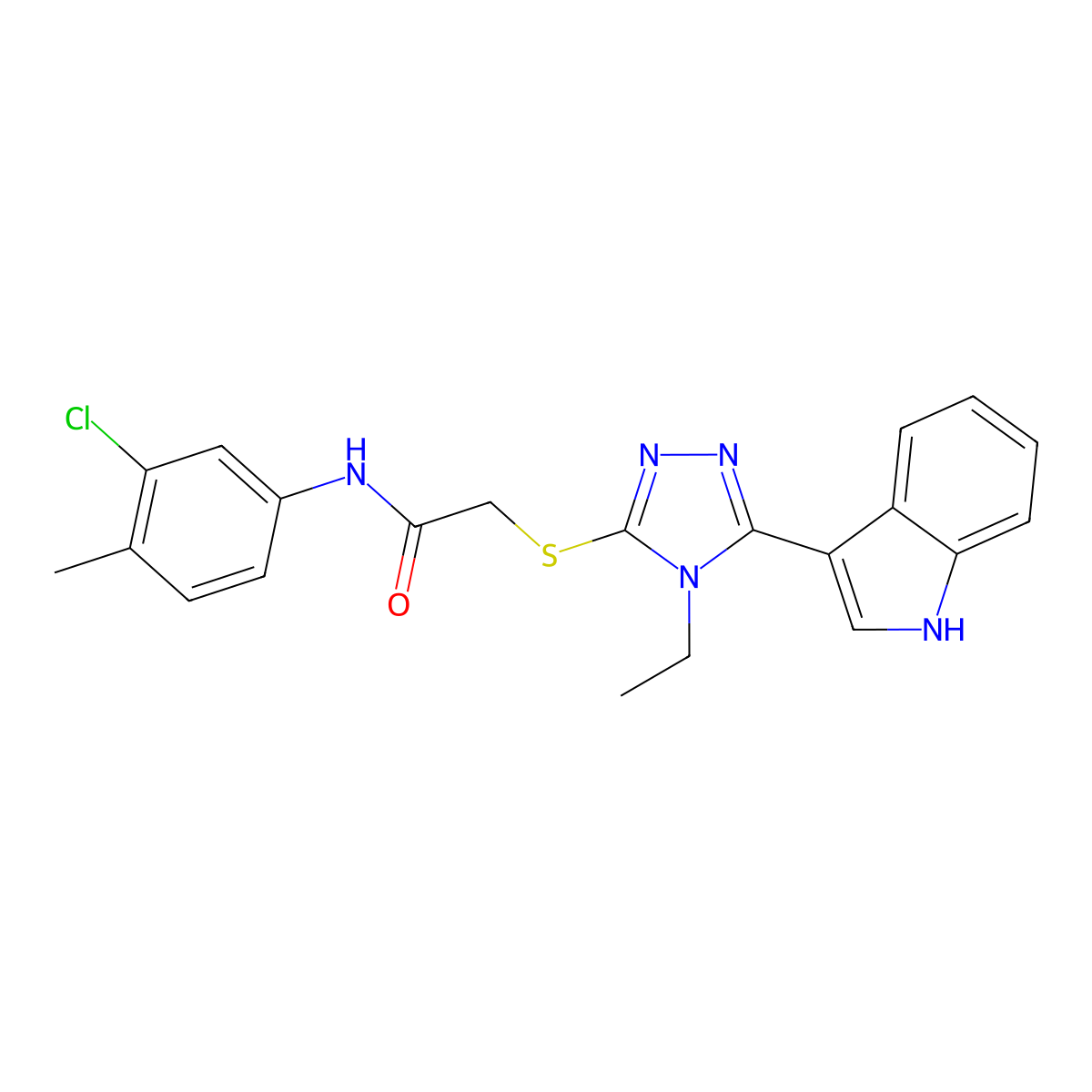 N-(3-chloro-4-methylphenyl)-2-((4-ethyl-5-(1H-indol-3-yl)-4H-1,2,4-triazol-3-yl)thio)acetamide molecular structure, CAS 852143-80-7