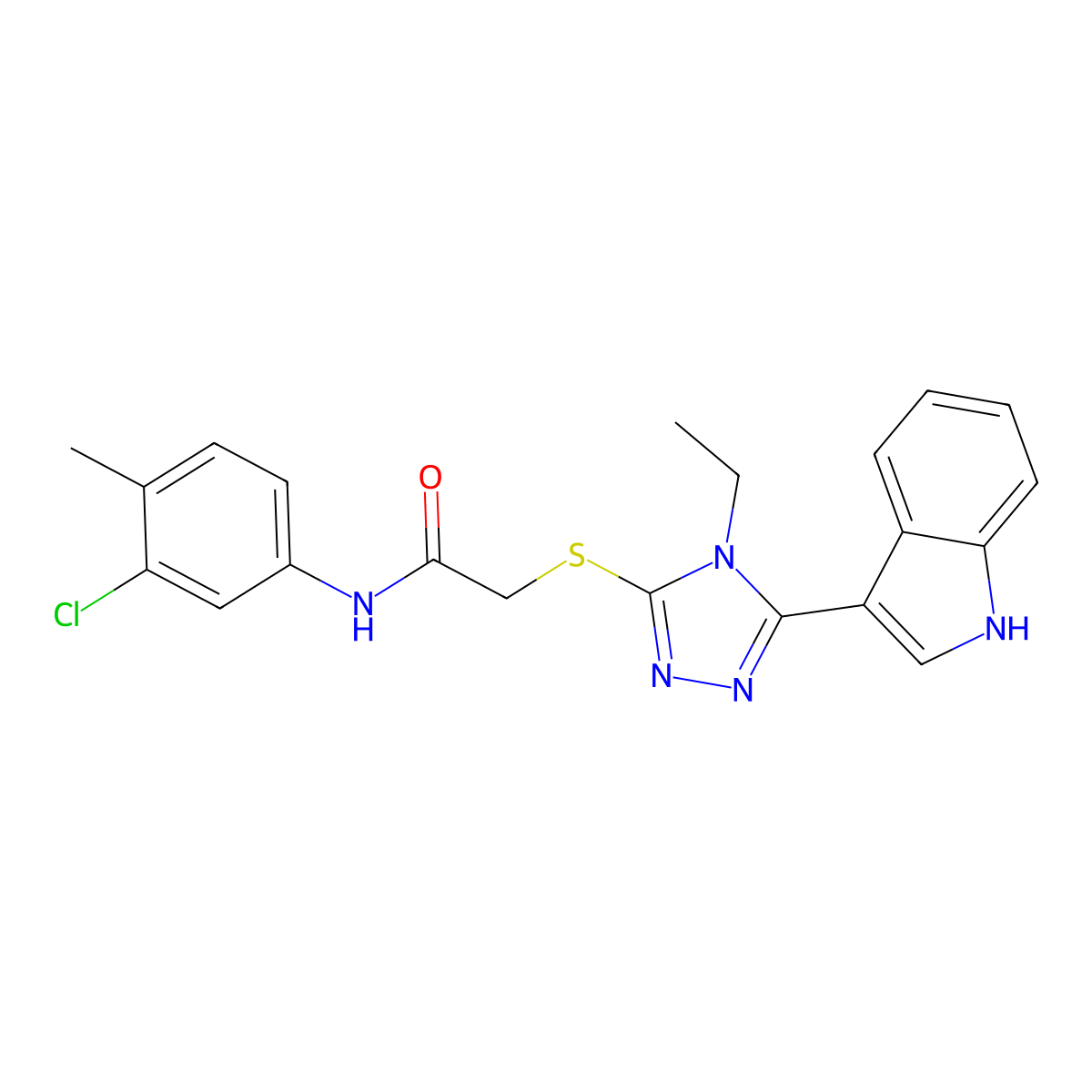 N-(3-chloro-4-methylphenyl)-2-((4-ethyl-5-(1H-indol-3-yl)-4H-1,2,4-triazol-3-yl)thio)acetamide molecular structure, CAS 852143-80-7