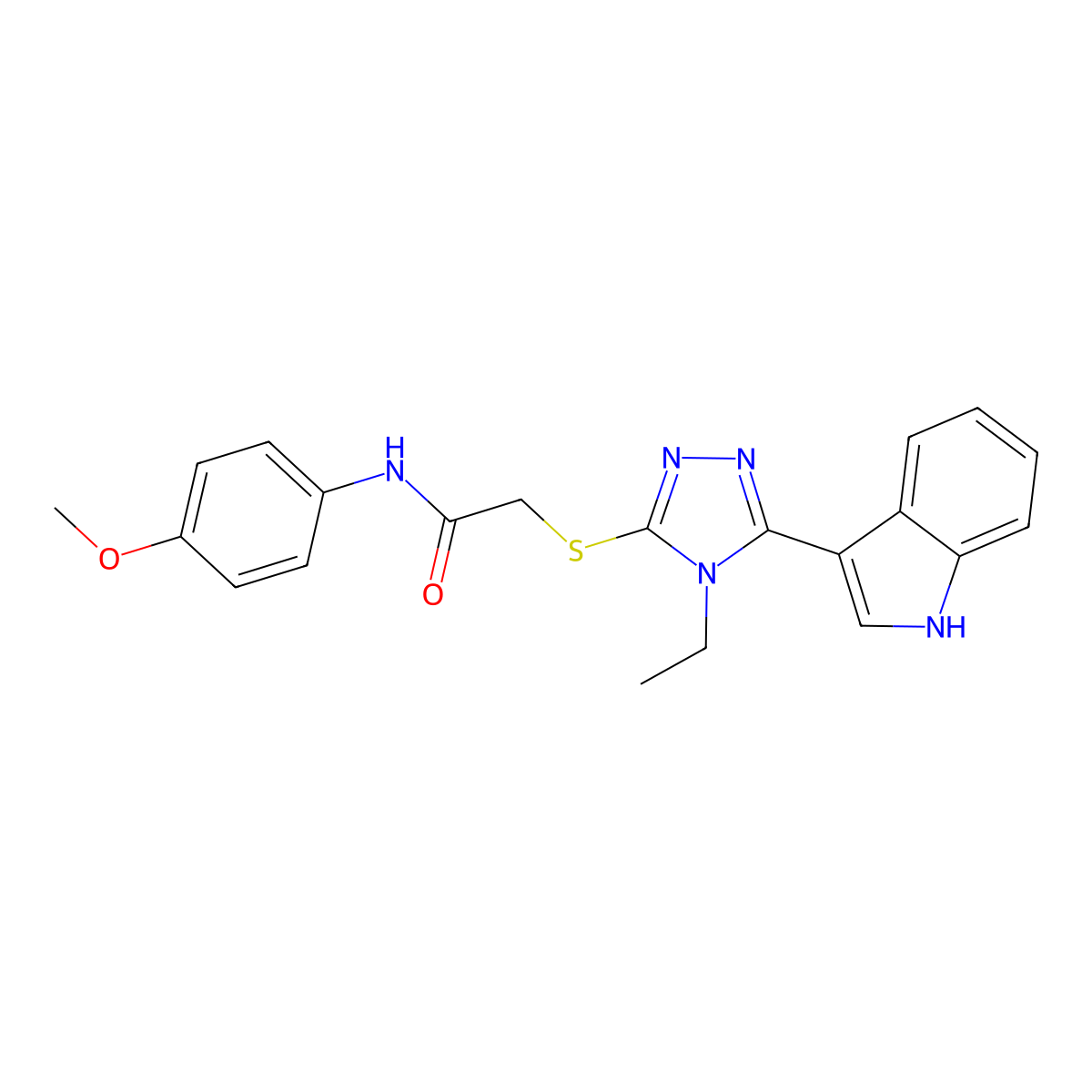 2-((4-ethyl-5-(1H-indol-3-yl)-4H-1,2,4-triazol-3-yl)thio)-N-(4-methoxyphenyl)acetamide molecular structure, CAS 852143-83-0