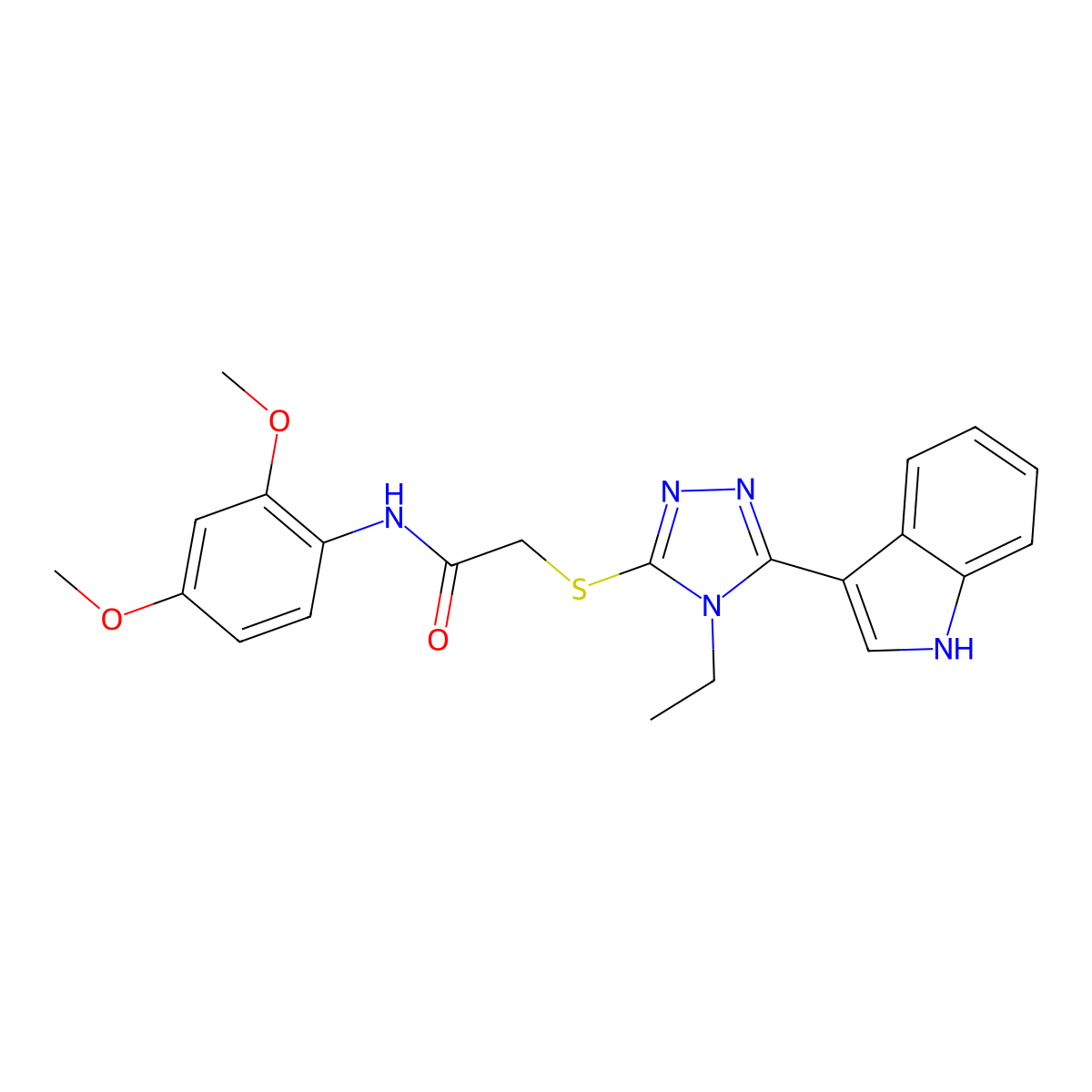 N-(2,4-dimethoxyphenyl)-2-((4-ethyl-5-(1H-indol-3-yl)-4H-1,2,4-triazol-3-yl)thio)acetamide molecular structure, CAS 852143-86-3