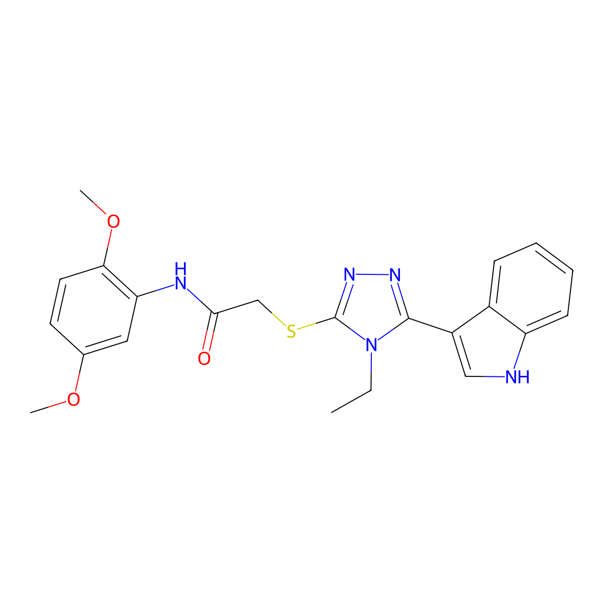 N-(2,5-dimethoxyphenyl)-2-((4-ethyl-5-(1H-indol-3-yl)-4H-1,2,4-triazol-3-yl)thio)acetamide molecular structure, CAS 852143-87-4