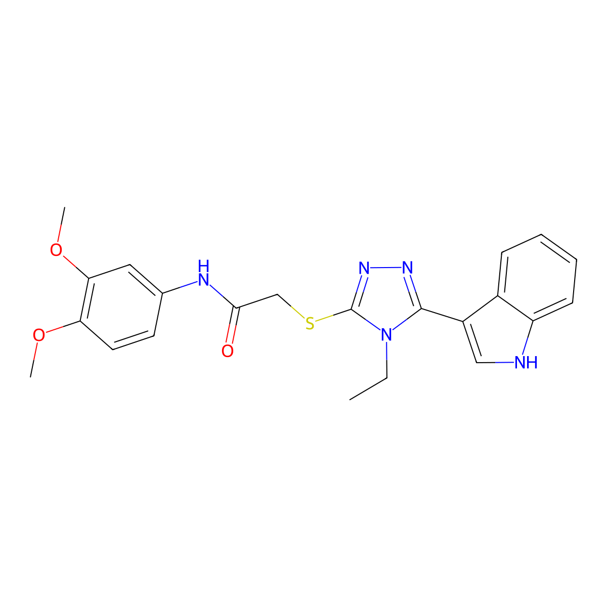 N-(3,4-dimethoxyphenyl)-2-((4-ethyl-5-(1H-indol-3-yl)-4H-1,2,4-triazol-3-yl)thio)acetamide molecular structure, CAS 852143-88-5