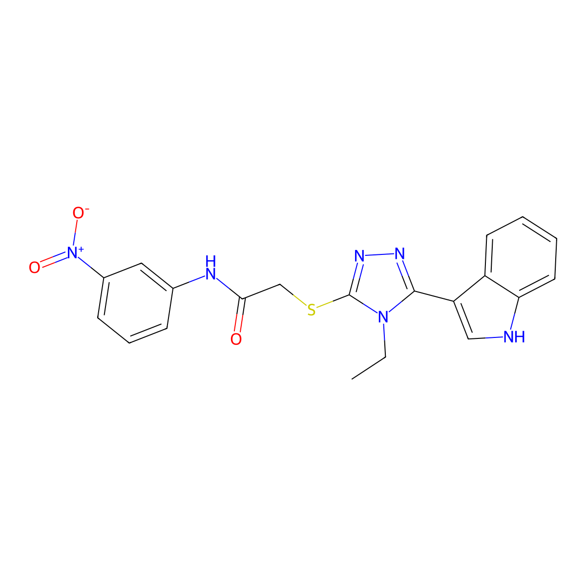 2-((4-ethyl-5-(1H-indol-3-yl)-4H-1,2,4-triazol-3-yl)thio)-N-(3-nitrophenyl)acetamide molecular structure, CAS 852143-96-5