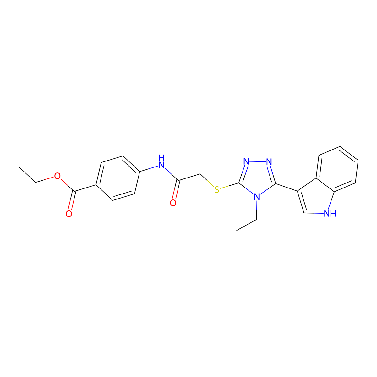 ethyl 4-(2-((4-ethyl-5-(1H-indol-3-yl)-4H-1,2,4-triazol-3-yl)thio)acetamido)benzoate molecular structure, CAS 852144-01-5