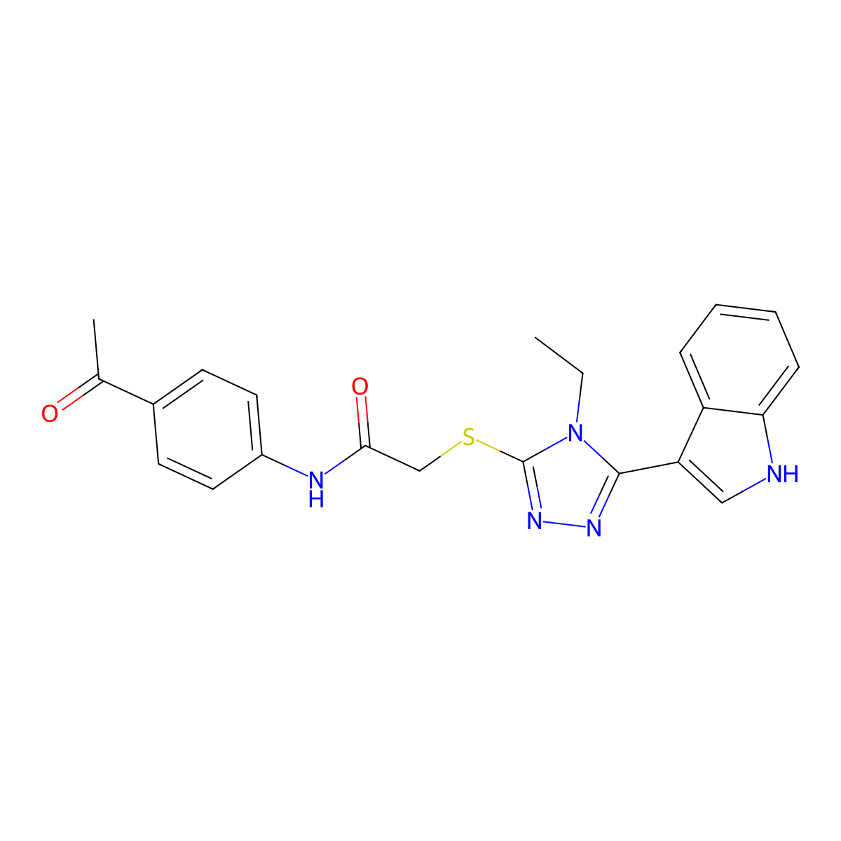 N-(4-acetylphenyl)-2-((4-ethyl-5-(1H-indol-3-yl)-4H-1,2,4-triazol-3-yl)thio)acetamide molecular structure, CAS 852144-05-9