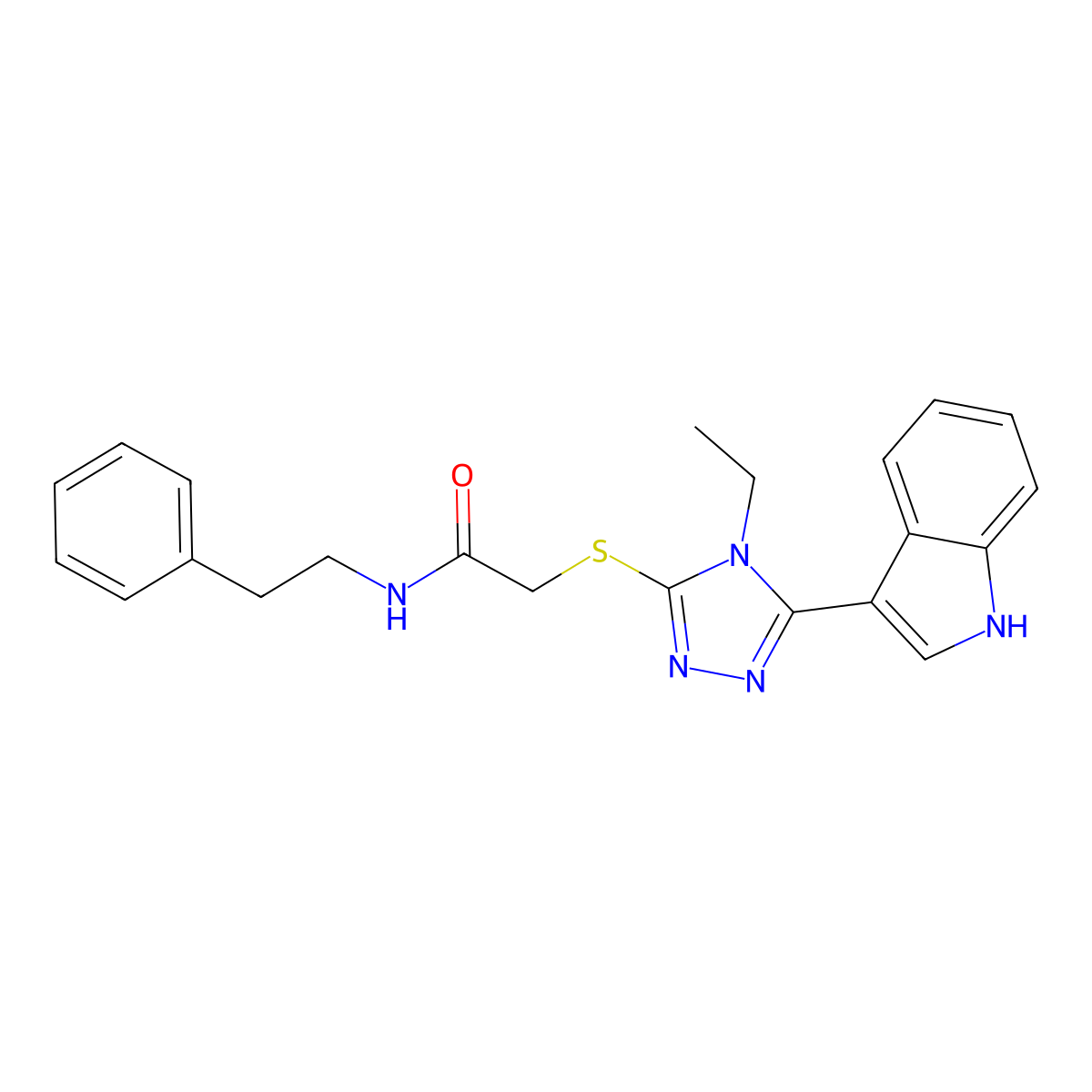 2-((4-ethyl-5-(1H-indol-3-yl)-4H-1,2,4-triazol-3-yl)thio)-N-phenethylacetamide molecular structure, CAS 852144-11-7