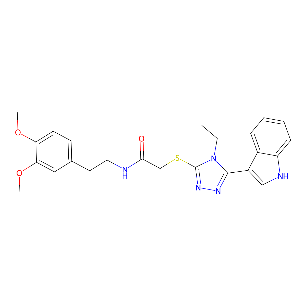N-(3,4-dimethoxyphenethyl)-2-((4-ethyl-5-(1H-indol-3-yl)-4H-1,2,4-triazol-3-yl)thio)acetamide molecular structure, CAS 852144-12-8
