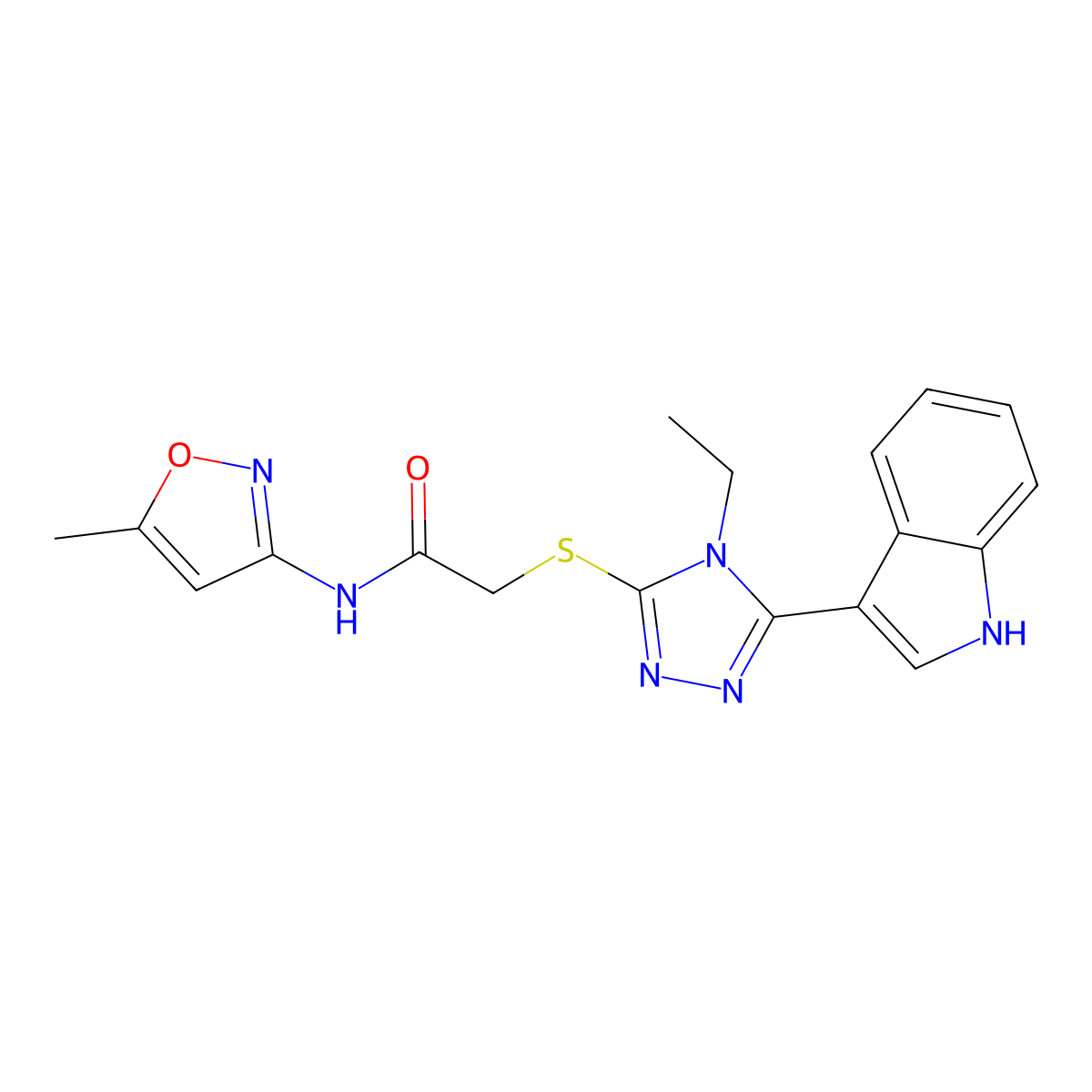 2-((4-ethyl-5-(1H-indol-3-yl)-4H-1,2,4-triazol-3-yl)thio)-N-(5-methylisoxazol-3-yl)acetamide molecular structure, CAS 852144-19-5