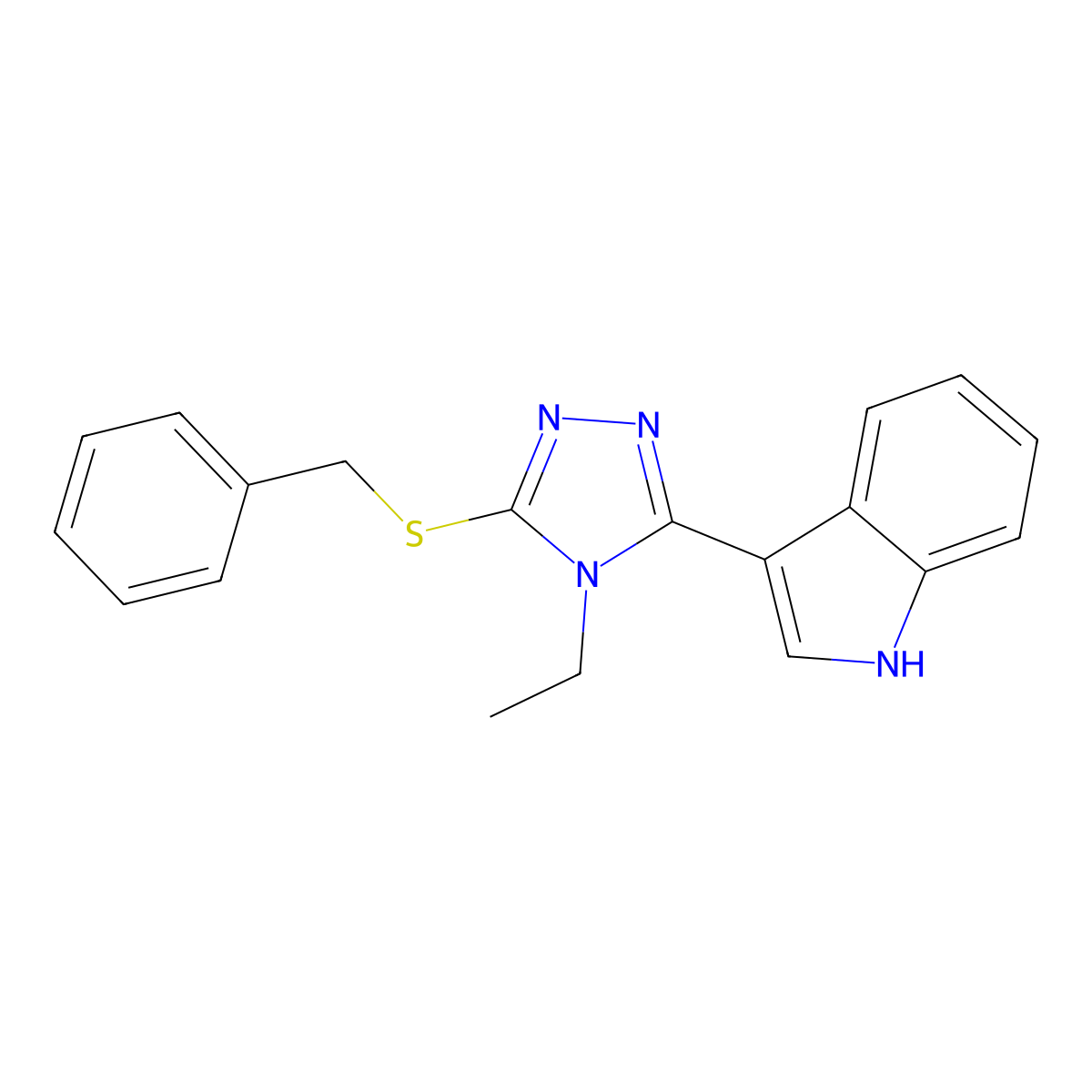 3-(5-(benzylthio)-4-ethyl-4H-1,2,4-triazol-3-yl)-1H-indole molecular structure, CAS 852144-22-0