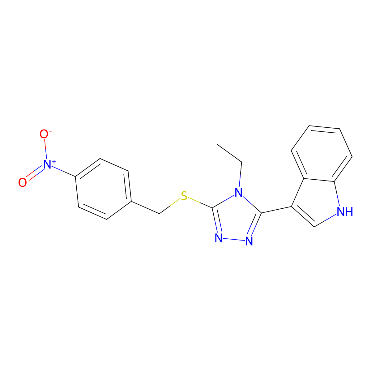 3-(4-ethyl-5-((4-nitrobenzyl)thio)-4H-1,2,4-triazol-3-yl)-1H-indole molecular structure, CAS 852144-23-1