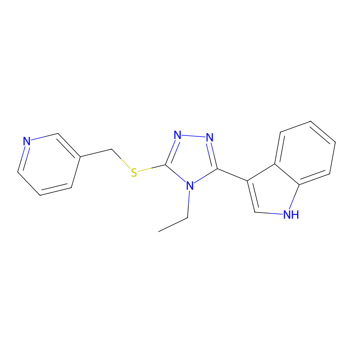 3-(4-ethyl-5-((pyridin-3-ylmethyl)thio)-4H-1,2,4-triazol-3-yl)-1H-indole molecular structure, CAS 852144-25-3