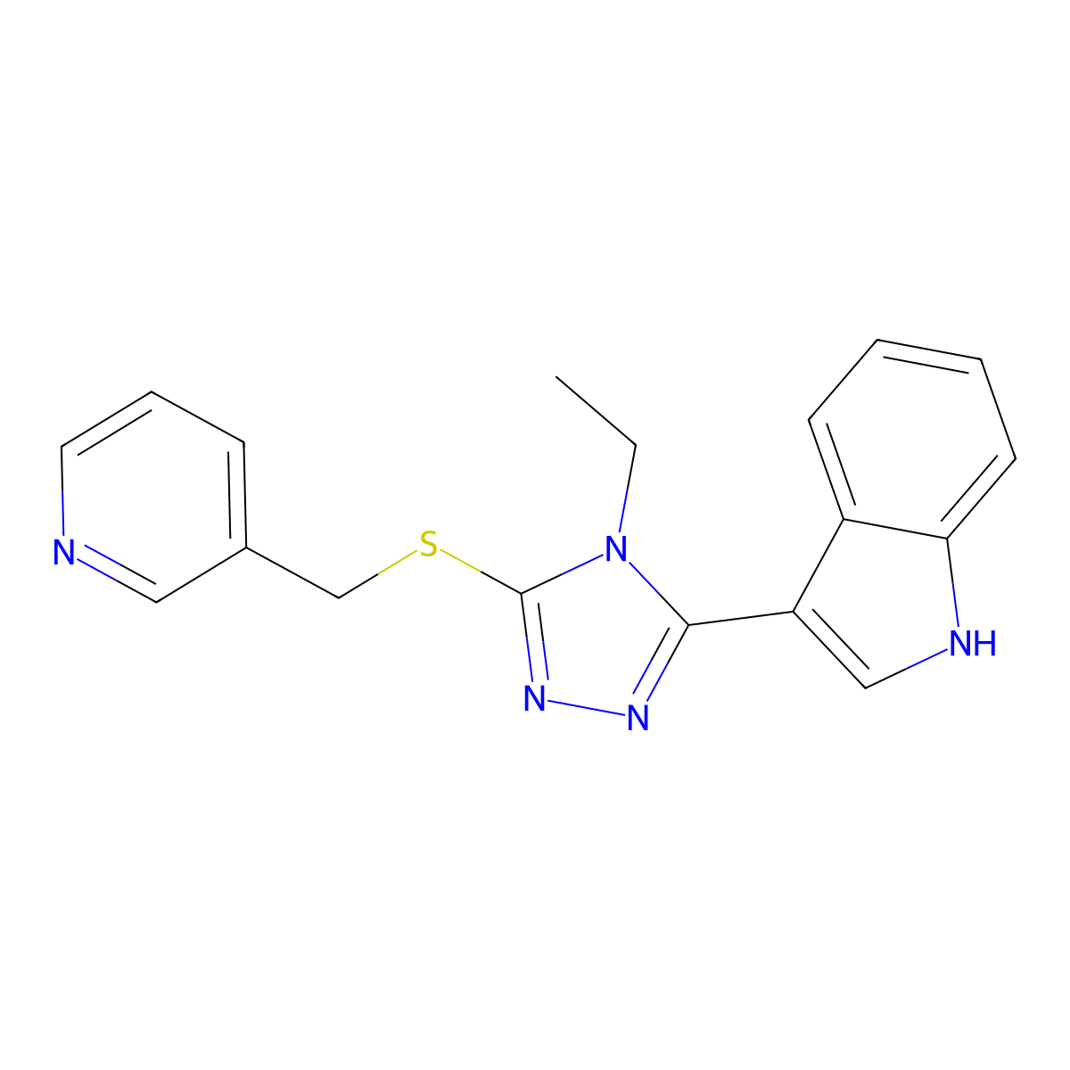3-(4-ethyl-5-((pyridin-3-ylmethyl)thio)-4H-1,2,4-triazol-3-yl)-1H-indole molecular structure, CAS 852144-25-3