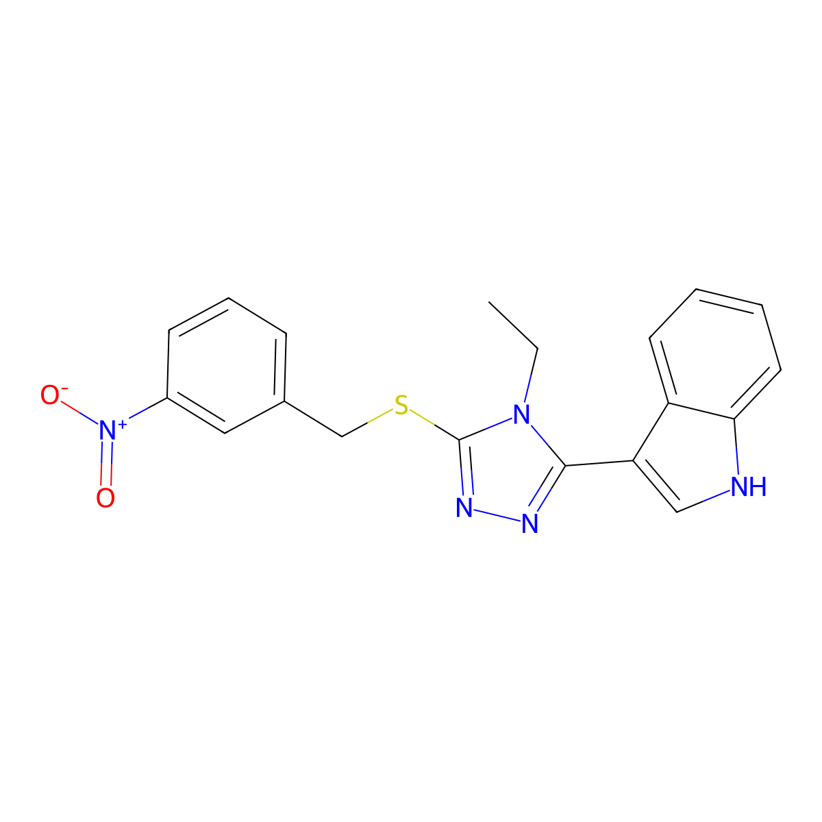 3-(4-ethyl-5-((3-nitrobenzyl)thio)-4H-1,2,4-triazol-3-yl)-1H-indole molecular structure, CAS 852144-26-4