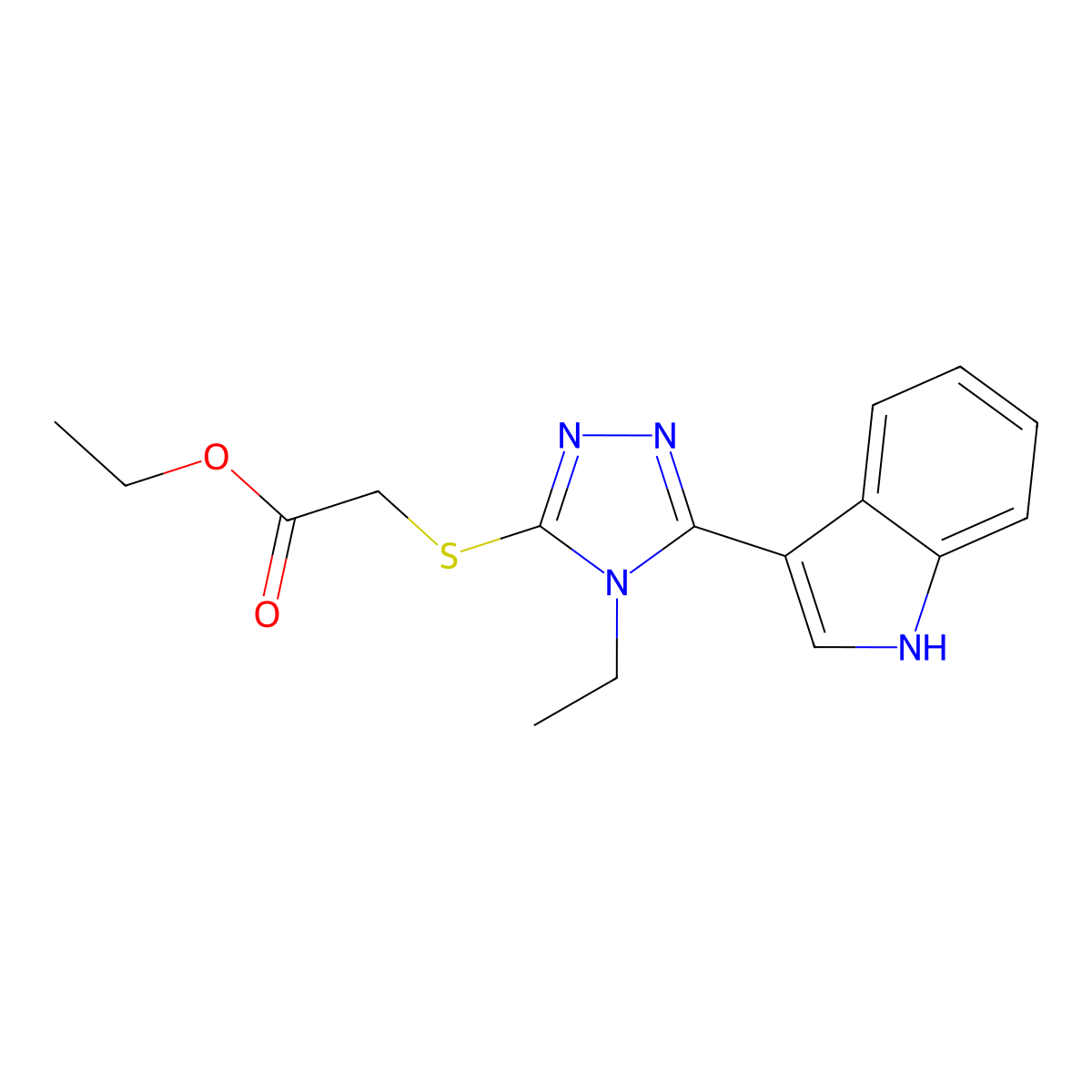 ethyl 2-((4-ethyl-5-(1H-indol-3-yl)-4H-1,2,4-triazol-3-yl)thio)acetate molecular structure, CAS 852144-28-6