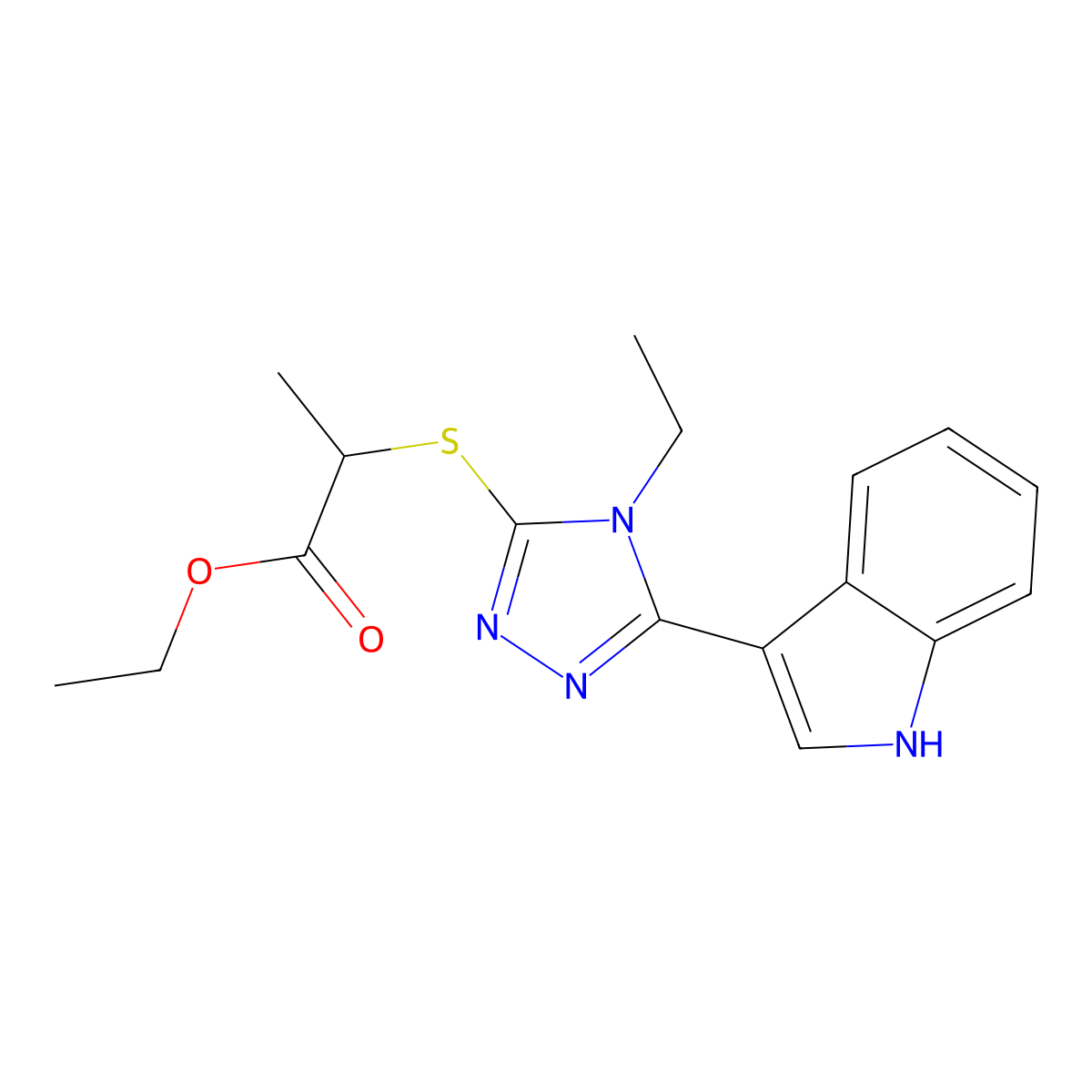 ethyl 2-((4-ethyl-5-(1H-indol-3-yl)-4H-1,2,4-triazol-3-yl)thio)propanoate molecular structure, CAS 852144-29-7