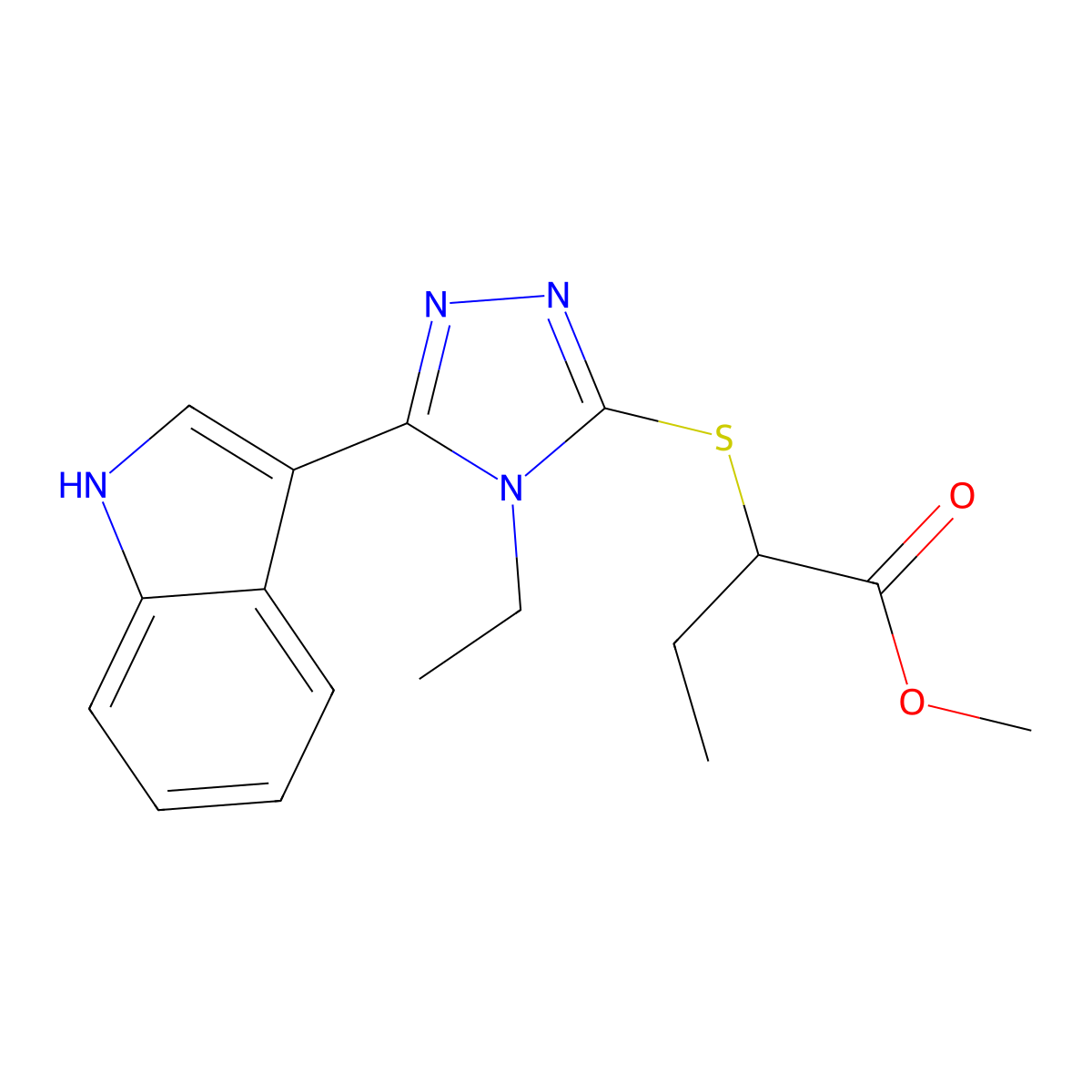 methyl 2-((4-ethyl-5-(1H-indol-3-yl)-4H-1,2,4-triazol-3-yl)thio)butanoate molecular structure, CAS 852144-31-1