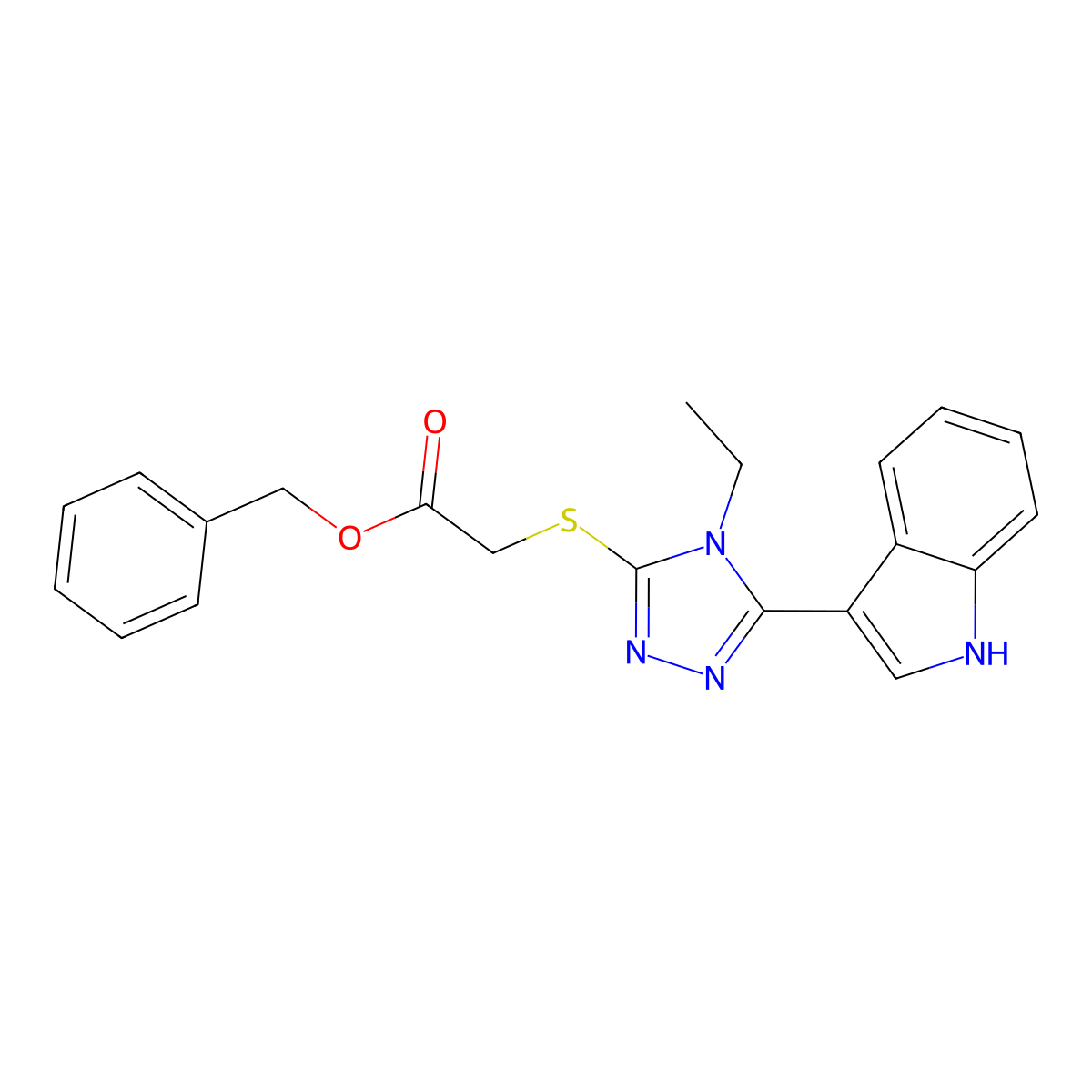 benzyl 2-((4-ethyl-5-(1H-indol-3-yl)-4H-1,2,4-triazol-3-yl)thio)acetate molecular structure, CAS 852144-33-3