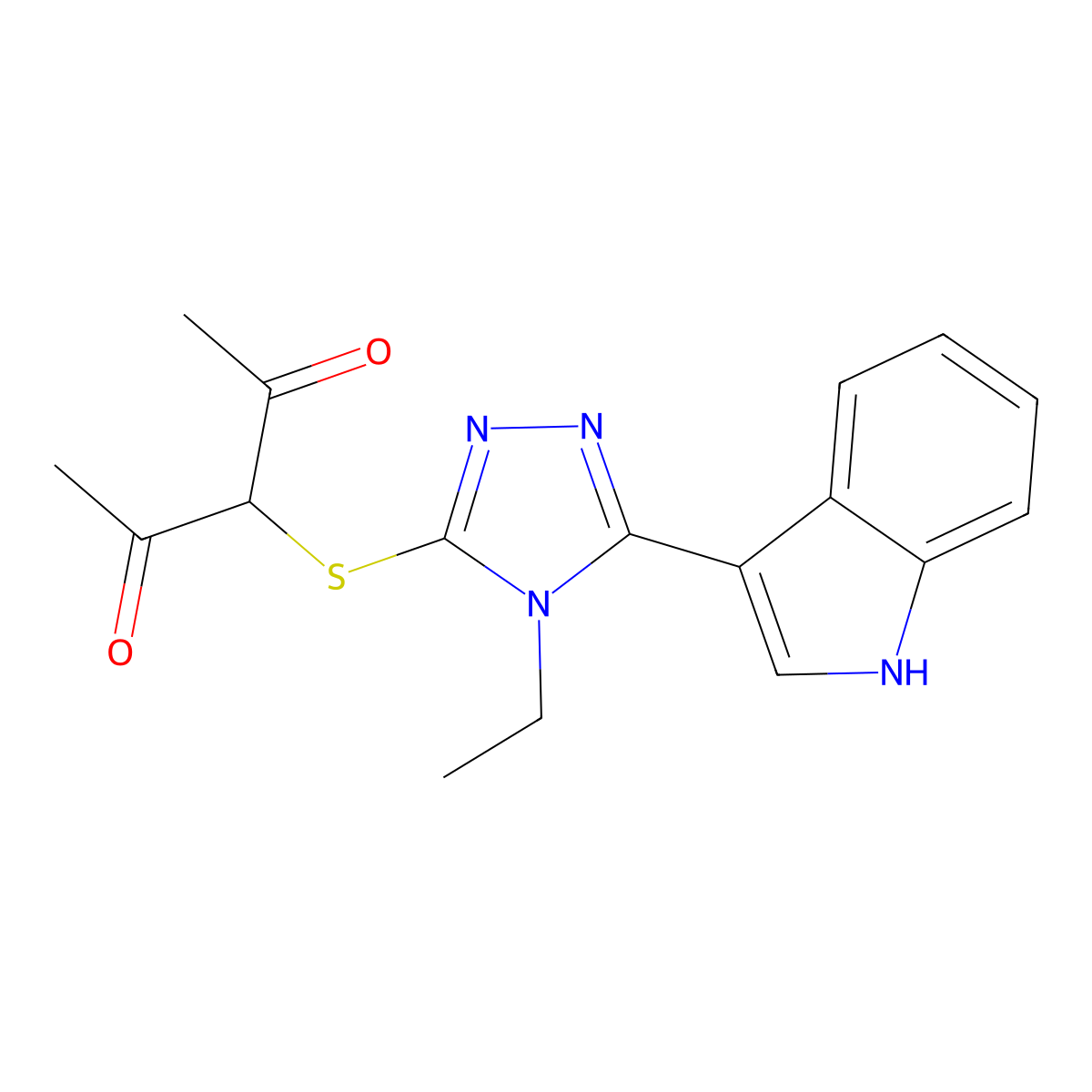 3-((4-ethyl-5-(1H-indol-3-yl)-4H-1,2,4-triazol-3-yl)thio)pentane-2,4-dione molecular structure, CAS 852144-37-7