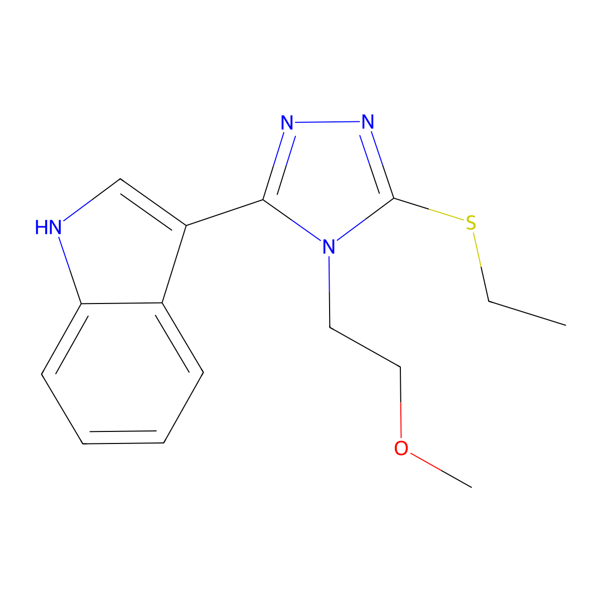 3-(5-(ethylthio)-4-(2-methoxyethyl)-4H-1,2,4-triazol-3-yl)-1H-indole molecular structure, CAS 852144-39-9