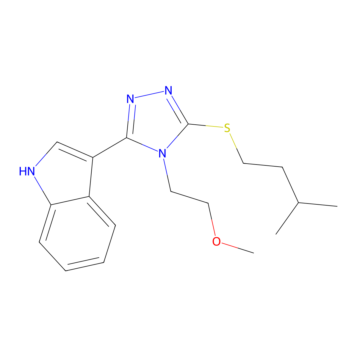 3-(5-(isopentylthio)-4-(2-methoxyethyl)-4H-1,2,4-triazol-3-yl)-1H-indole molecular structure, CAS 852144-44-6