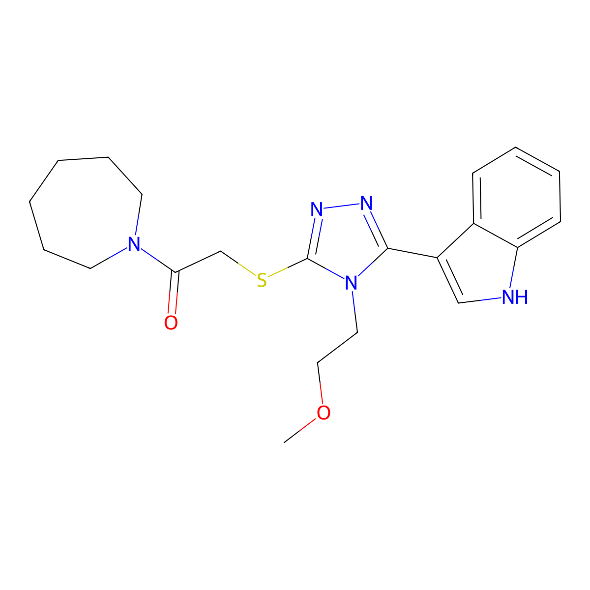 2-((5-(1H-indol-3-yl)-4-(2-methoxyethyl)-4H-1,2,4-triazol-3-yl)thio)-1-(azepan-1-yl)ethanone molecular structure, CAS 852144-47-9