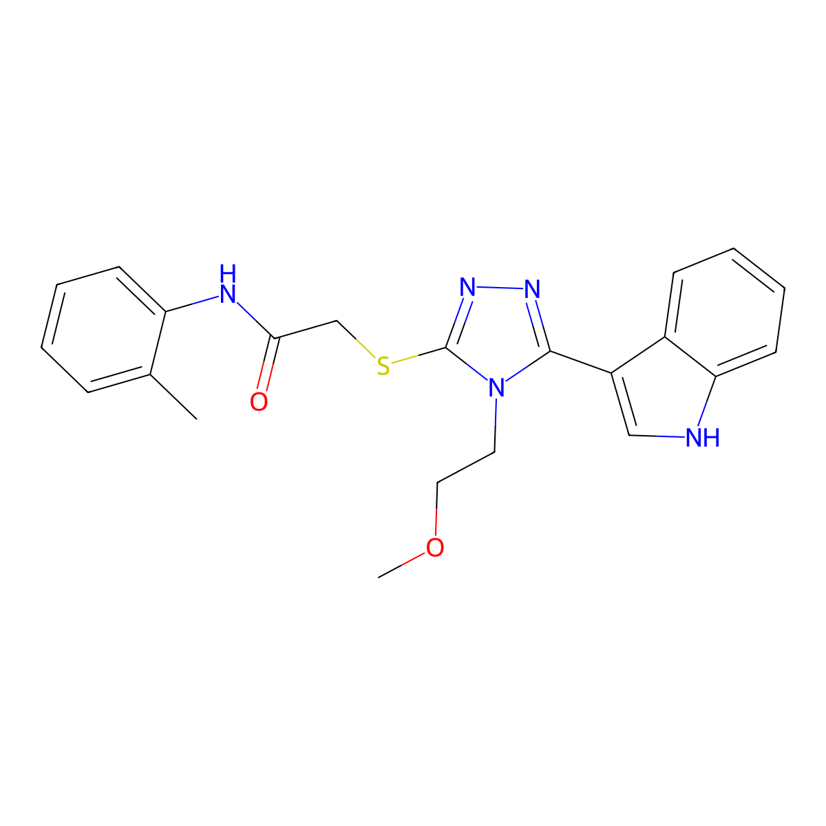 2-((5-(1H-indol-3-yl)-4-(2-methoxyethyl)-4H-1,2,4-triazol-3-yl)thio)-N-(o-tolyl)acetamide molecular structure, CAS 852144-57-1