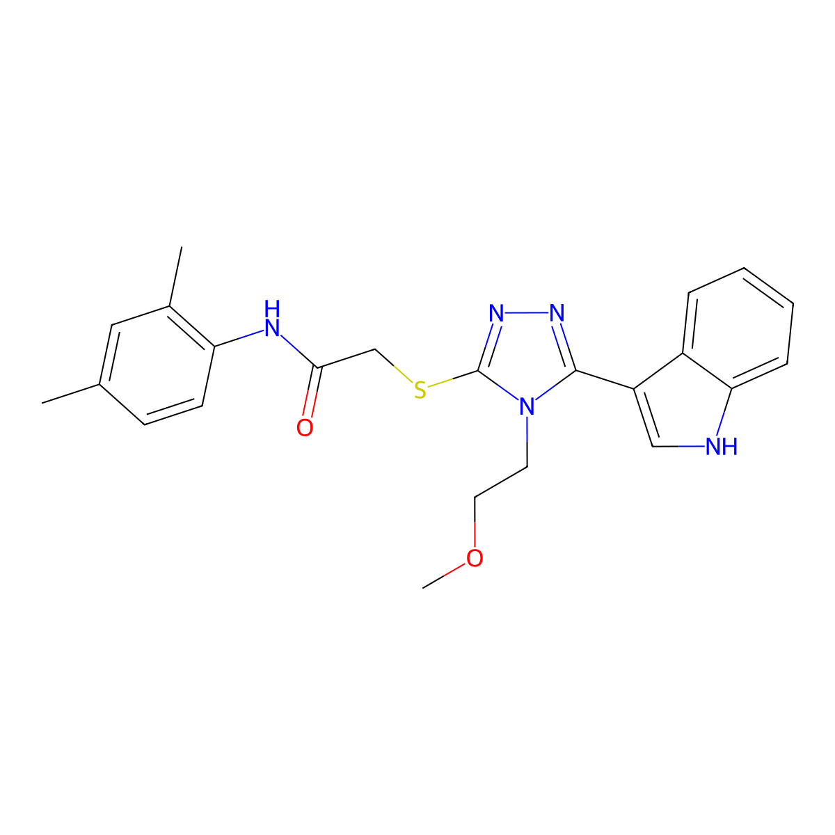 2-((5-(1H-indol-3-yl)-4-(2-methoxyethyl)-4H-1,2,4-triazol-3-yl)thio)-N-(2,4-dimethylphenyl)acetamide molecular structure, CAS 852144-61-7