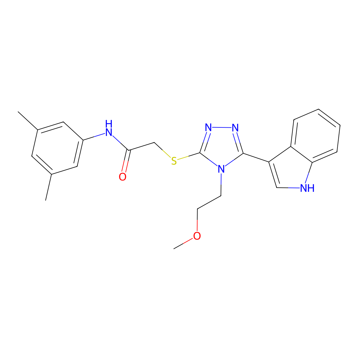2-((5-(1H-indol-3-yl)-4-(2-methoxyethyl)-4H-1,2,4-triazol-3-yl)thio)-N-(3,5-dimethylphenyl)acetamide molecular structure, CAS 852144-62-8