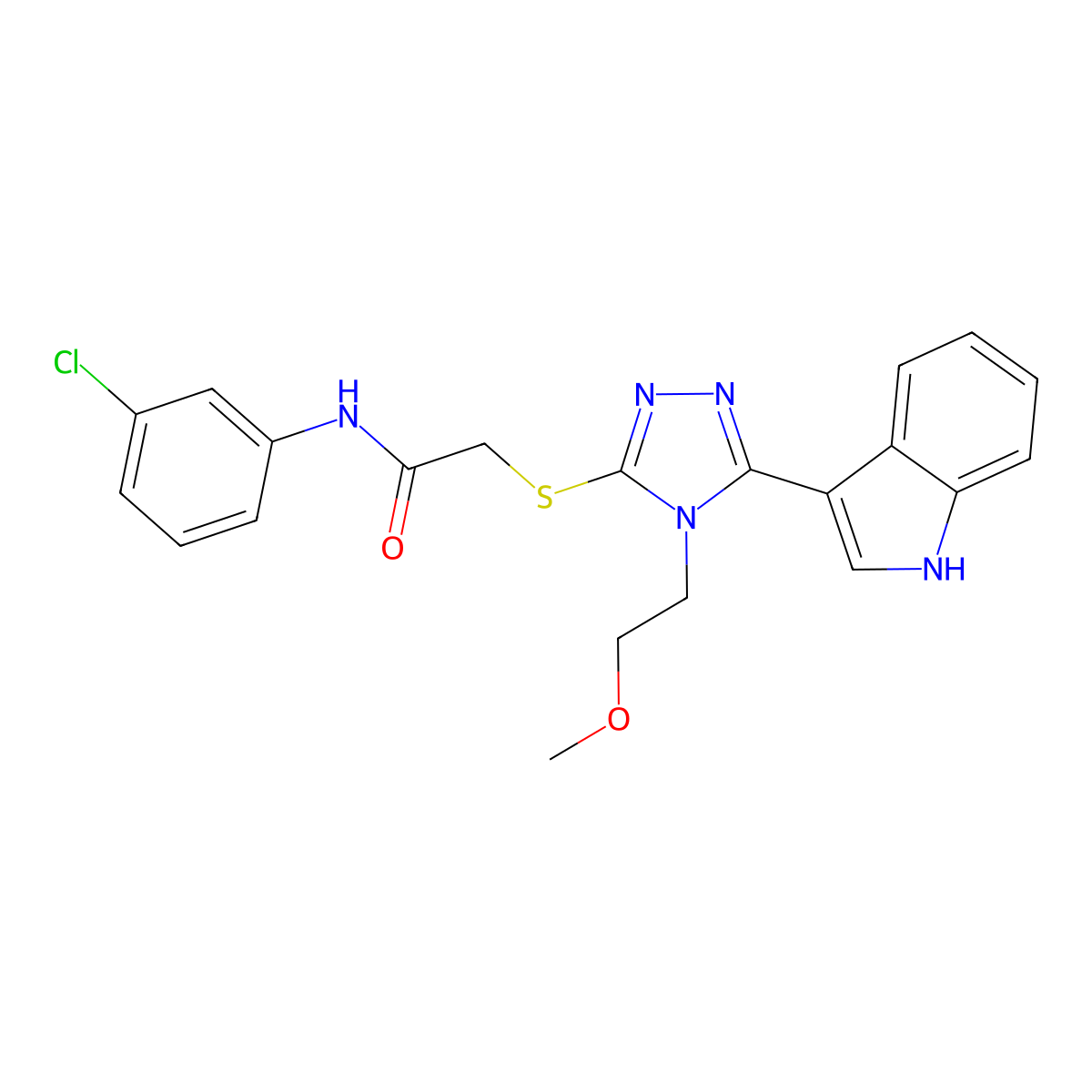 2-((5-(1H-indol-3-yl)-4-(2-methoxyethyl)-4H-1,2,4-triazol-3-yl)thio)-N-(3-chlorophenyl)acetamide molecular structure, CAS 852144-68-4