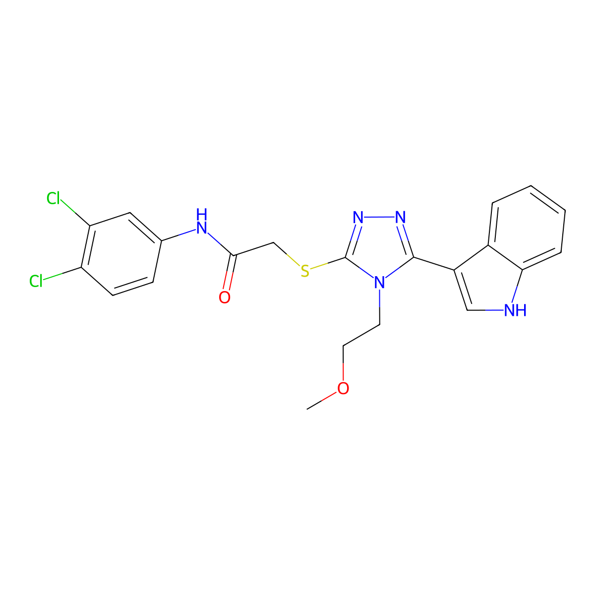 2-((5-(1H-indol-3-yl)-4-(2-methoxyethyl)-4H-1,2,4-triazol-3-yl)thio)-N-(3,4-dichlorophenyl)acetamide molecular structure, CAS 852144-72-0