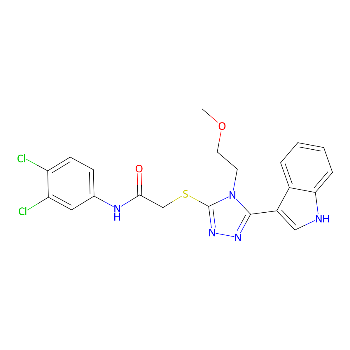 2-((5-(1H-indol-3-yl)-4-(2-methoxyethyl)-4H-1,2,4-triazol-3-yl)thio)-N-(3,4-dichlorophenyl)acetamide molecular structure, CAS 852144-72-0