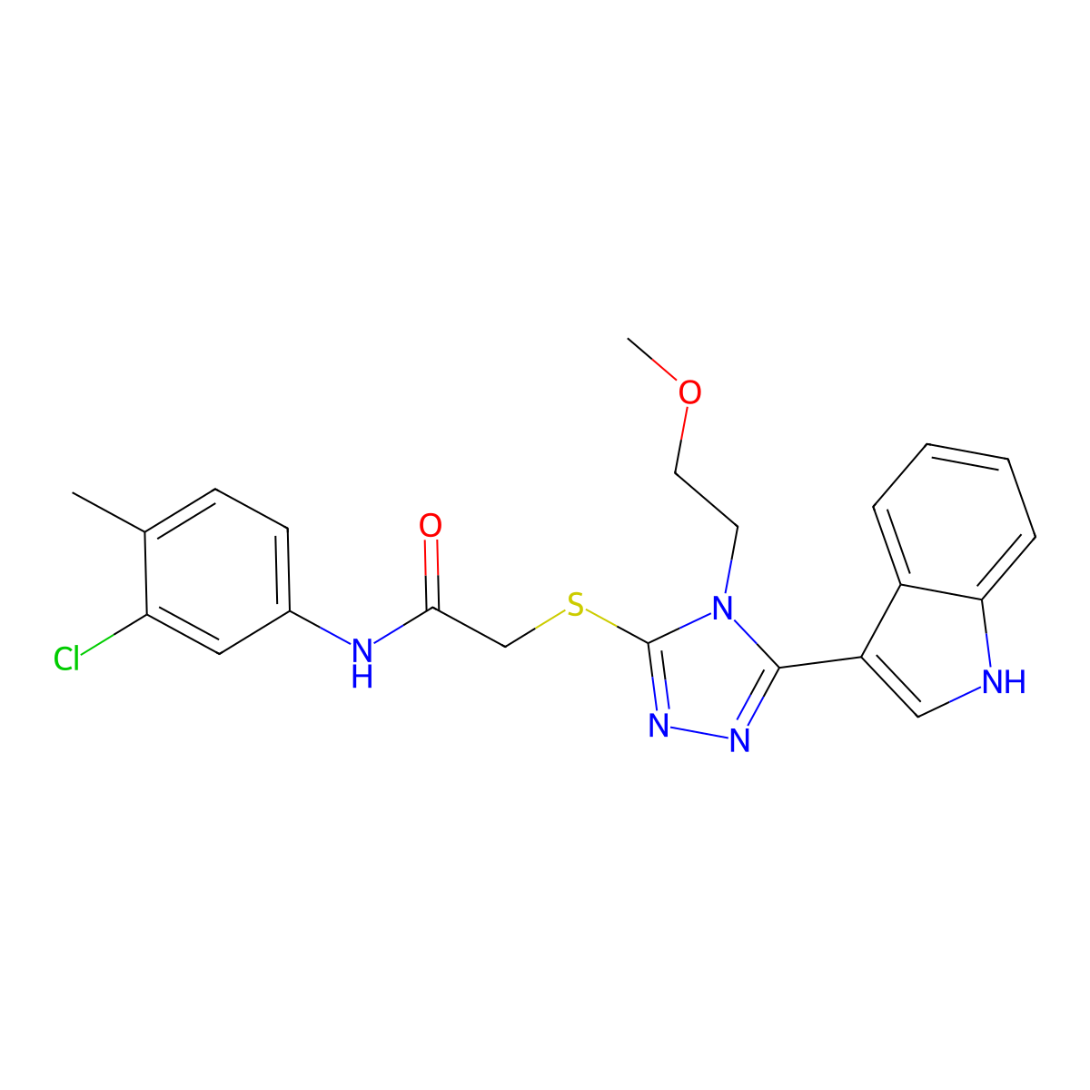 2-((5-(1H-indol-3-yl)-4-(2-methoxyethyl)-4H-1,2,4-triazol-3-yl)thio)-N-(3-chloro-4-methylphenyl)acetamide molecular structure, CAS 852144-73-1