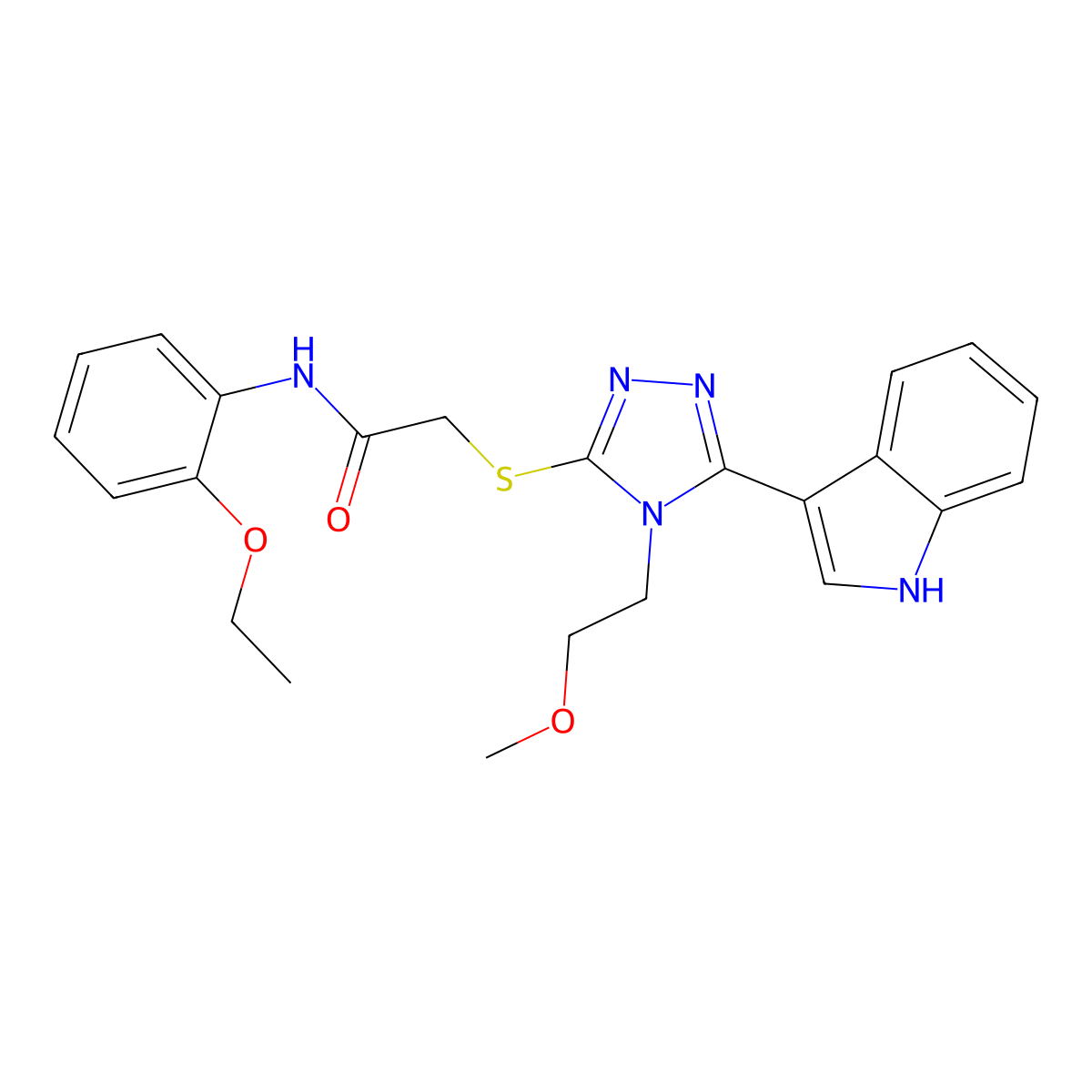 2-((5-(1H-indol-3-yl)-4-(2-methoxyethyl)-4H-1,2,4-triazol-3-yl)thio)-N-(2-ethoxyphenyl)acetamide molecular structure, CAS 852144-78-6